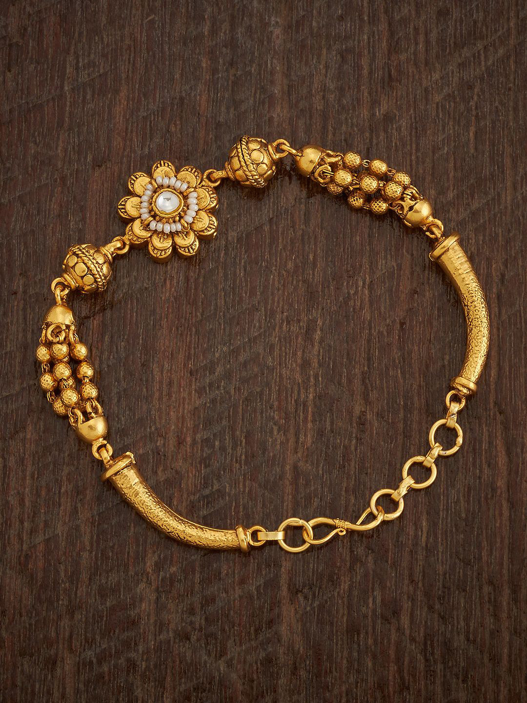 

Kushal's Fashion Jewellery Gold-Plated Stone Studded & Beaded Antique Armlet Bracelet