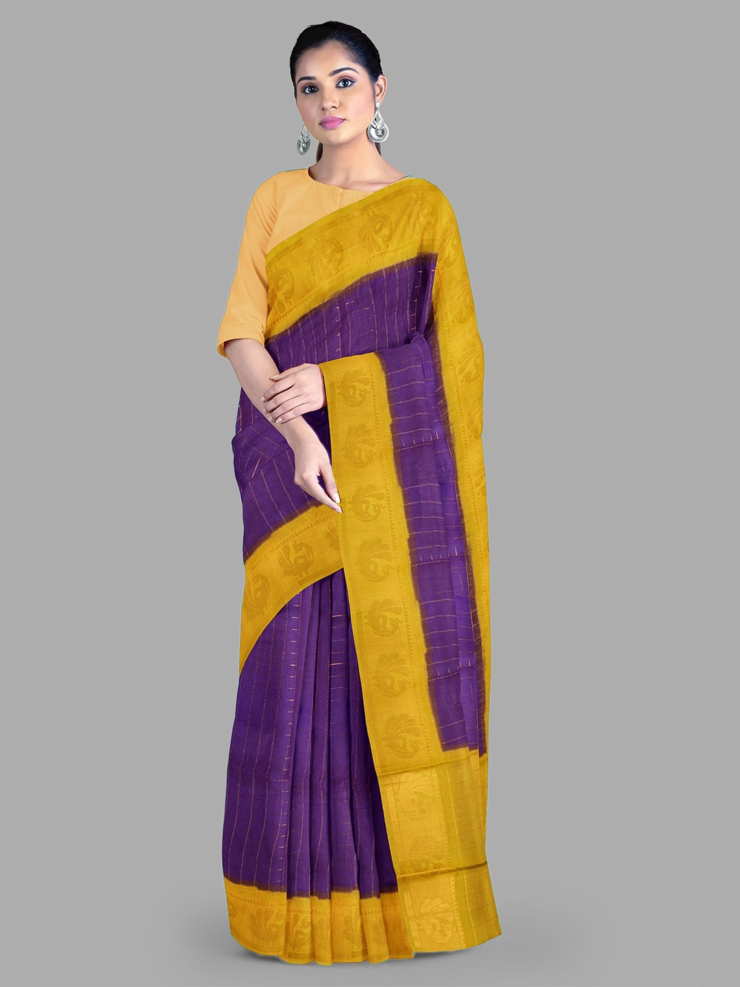 

The Chennai Silks Checked Zari Pure Cotton Sungudi Saree, Violet