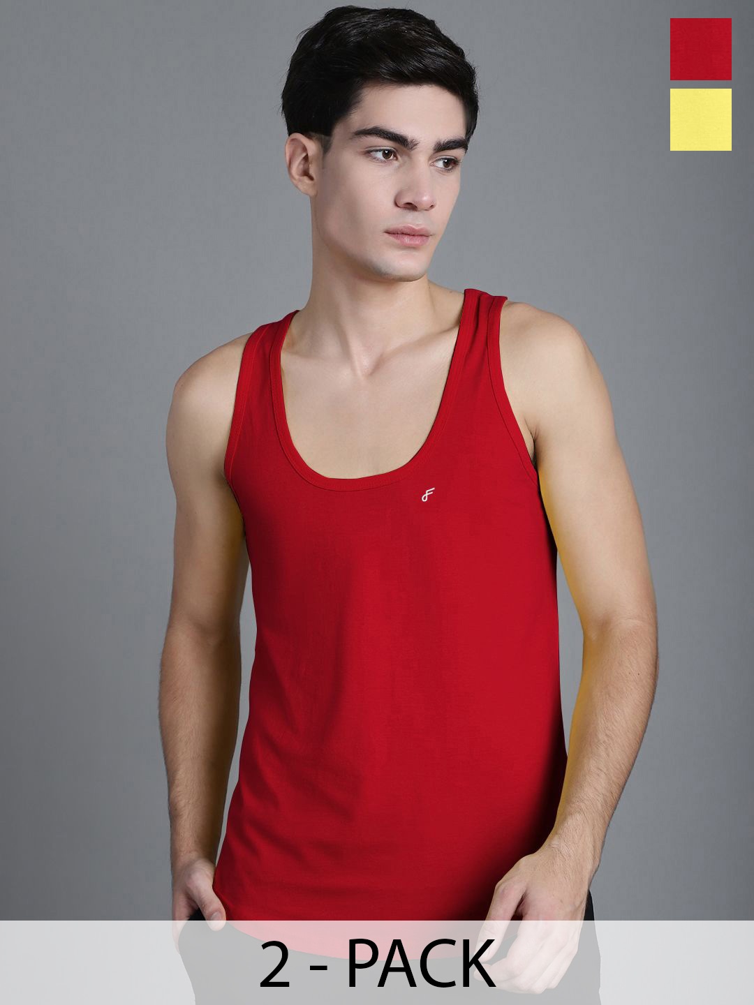 

FBAR Pack Of 2 Men Solid Anti-Bacterial Innerwear Gym Vest, Red