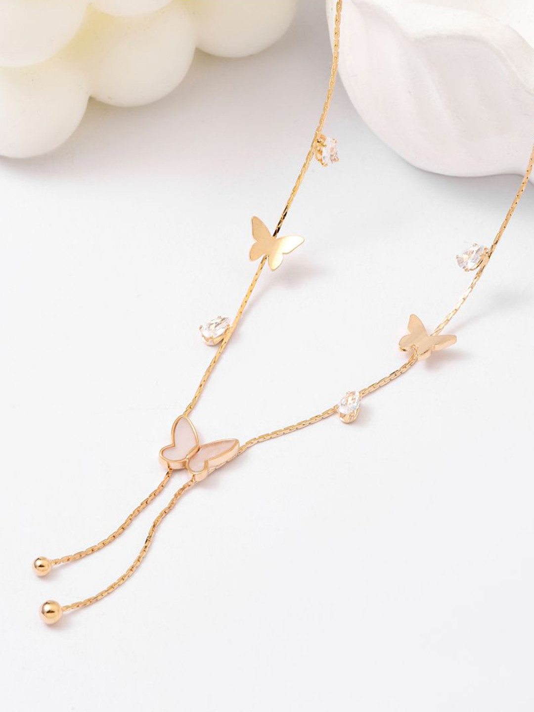 

SALTY Stainless Steel Artificial Stones Necklace, Gold