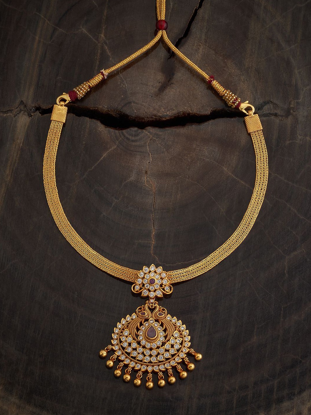 

Kushal's Fashion Jewellery 92.5 Pure Silver Gold-Plated Temple Necklace