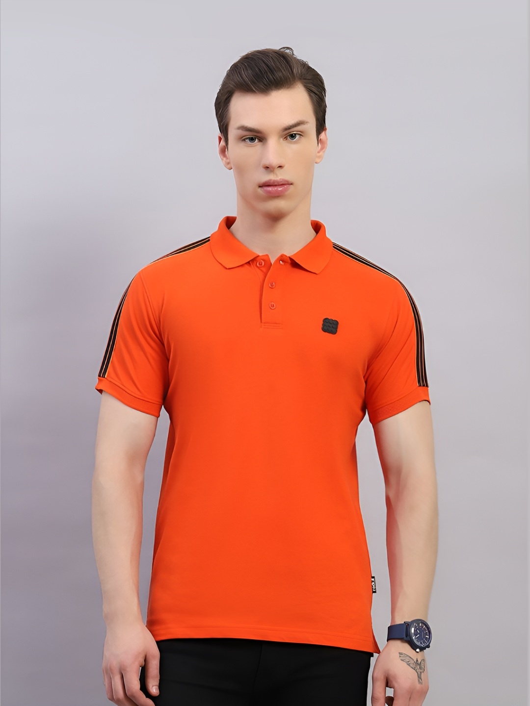 

rock.it Men Solid Polo Collar Cotton T-shirt, Orange