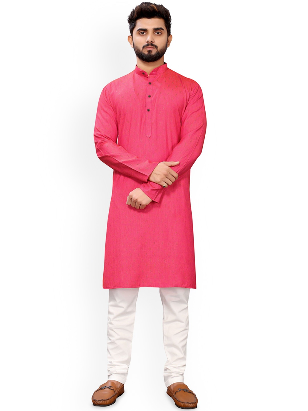 

Nimayaa Geometric Woven Design Mandarin Collar Straight Kurta, Pink