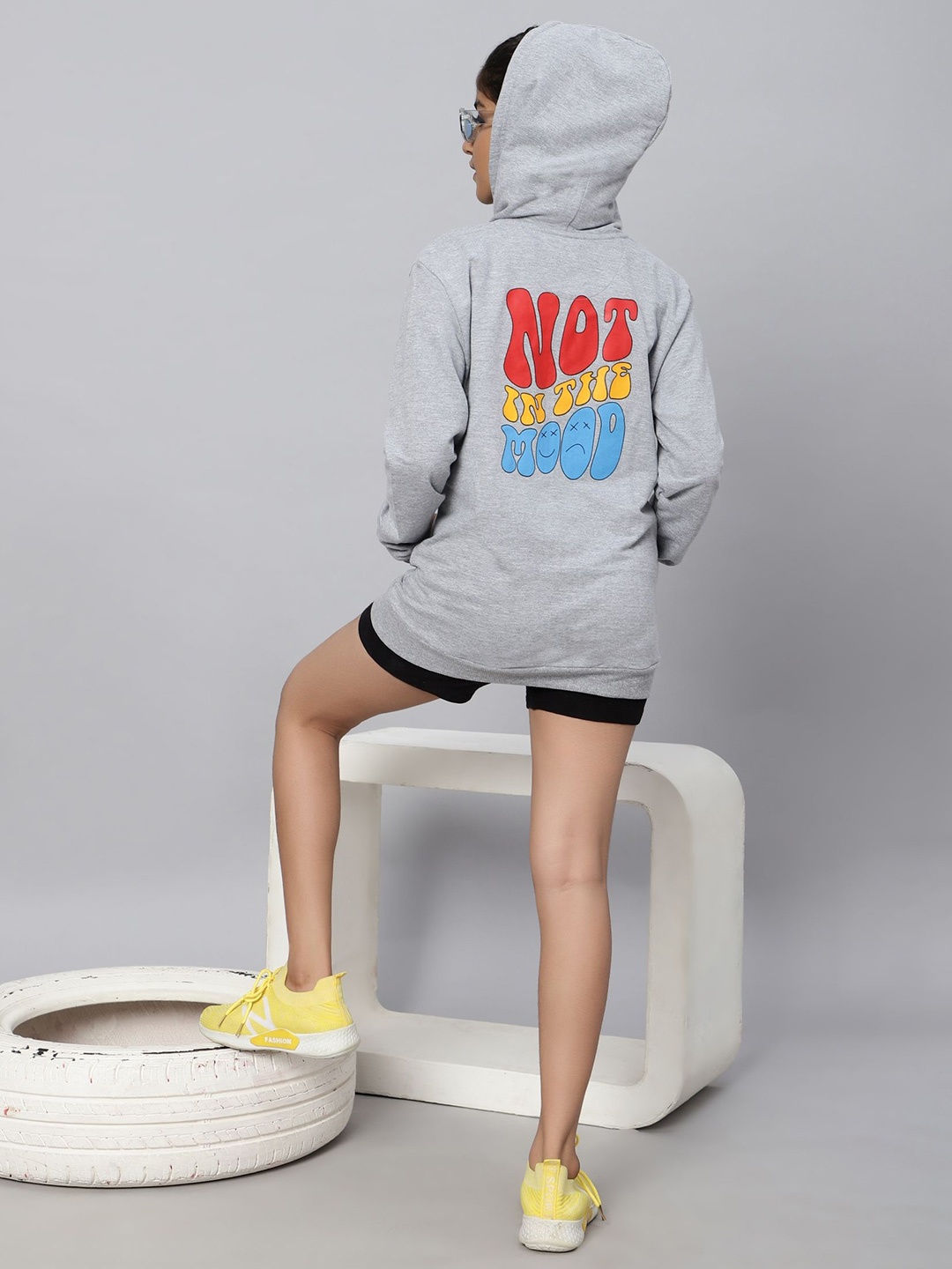 

TeenTrums Girls Printed Hooded Sweatshirt, Grey melange
