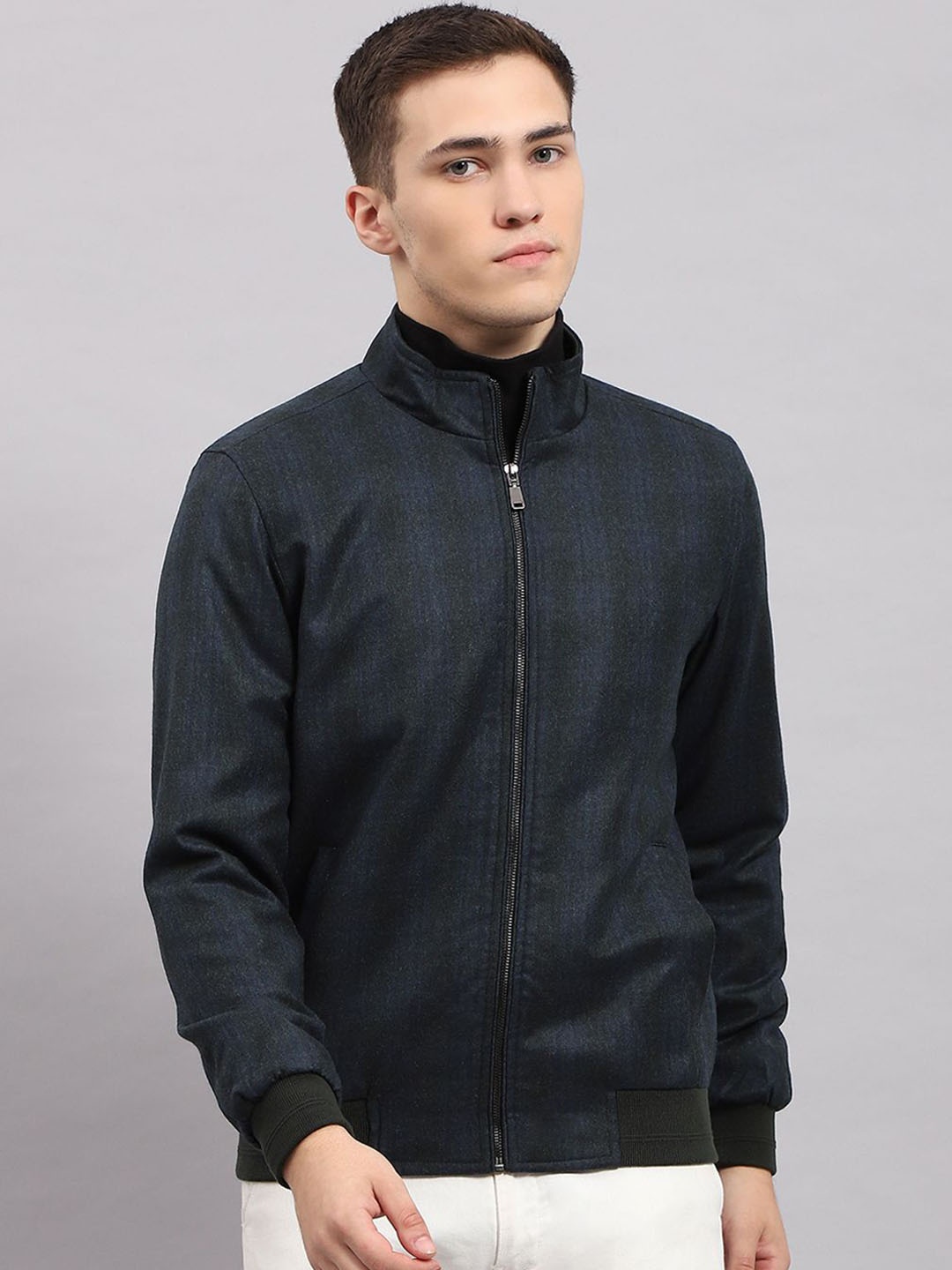 

Monte Carlo Men Mock Collar Checked Jacket, Navy blue