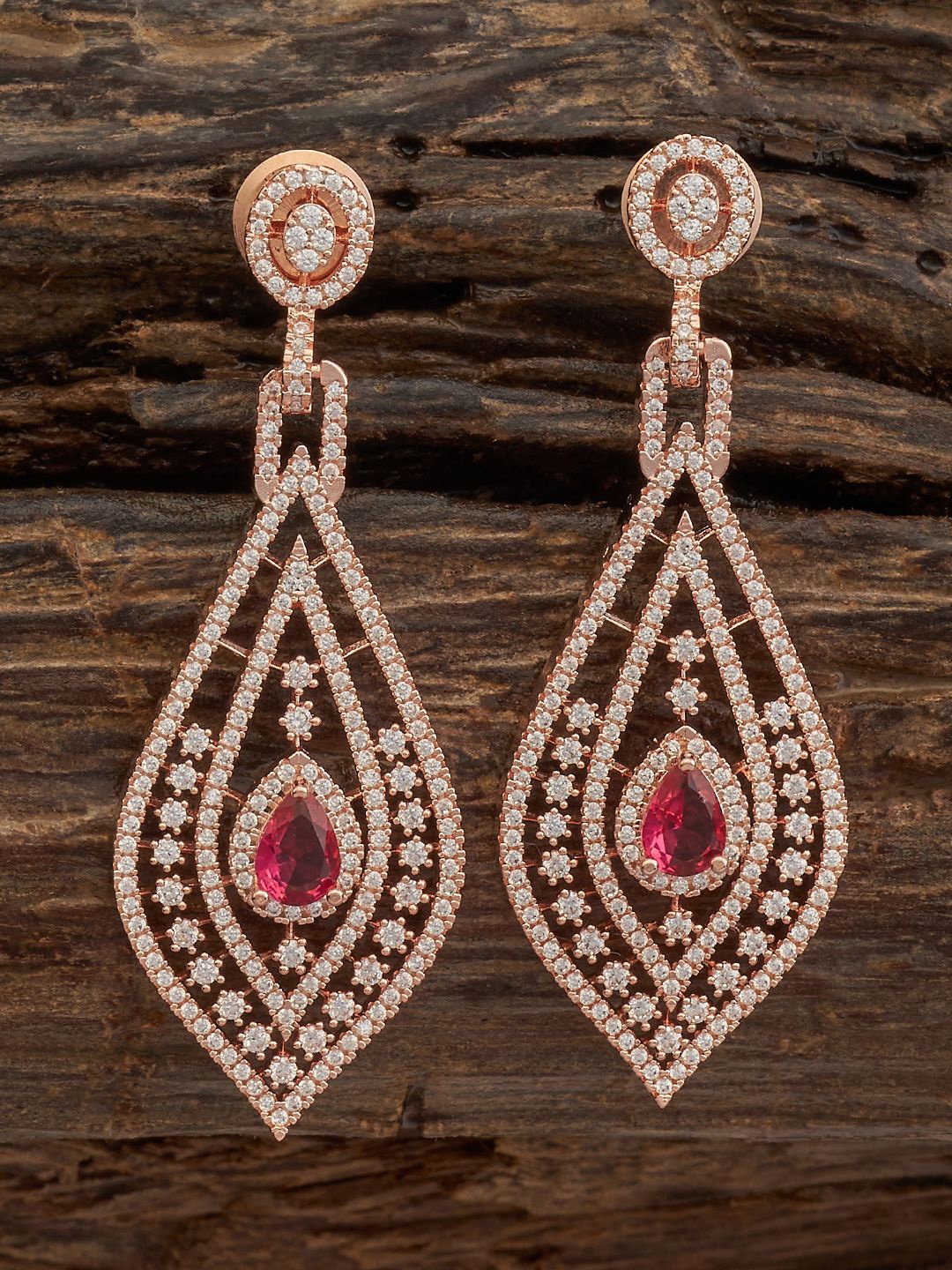 

Kushal's Fashion Jewellery Rose Gold Plated Cubic Zirconia Teardrop Shaped Drop Earrings