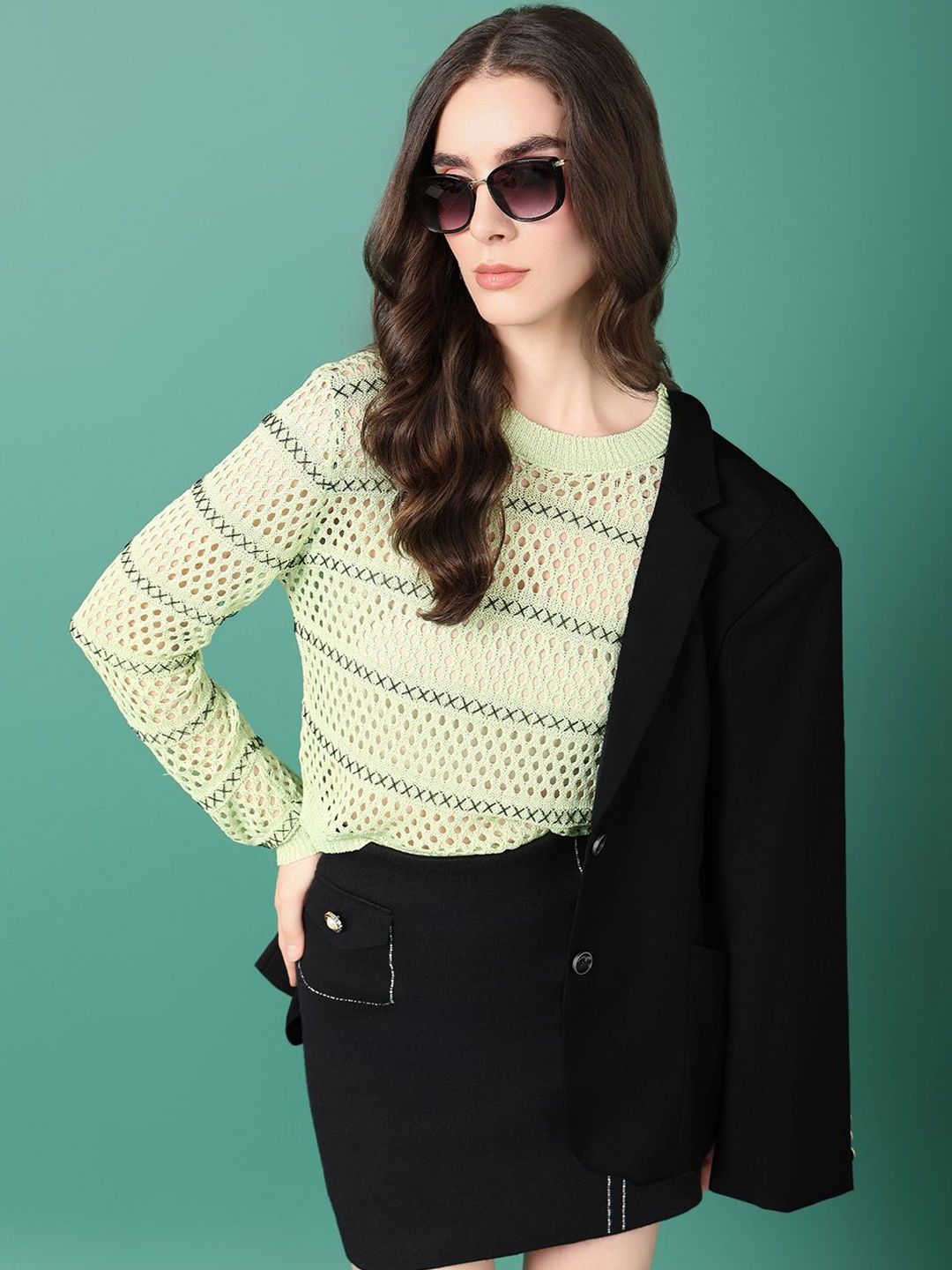 

SHOWOFF Crochet Top, Green