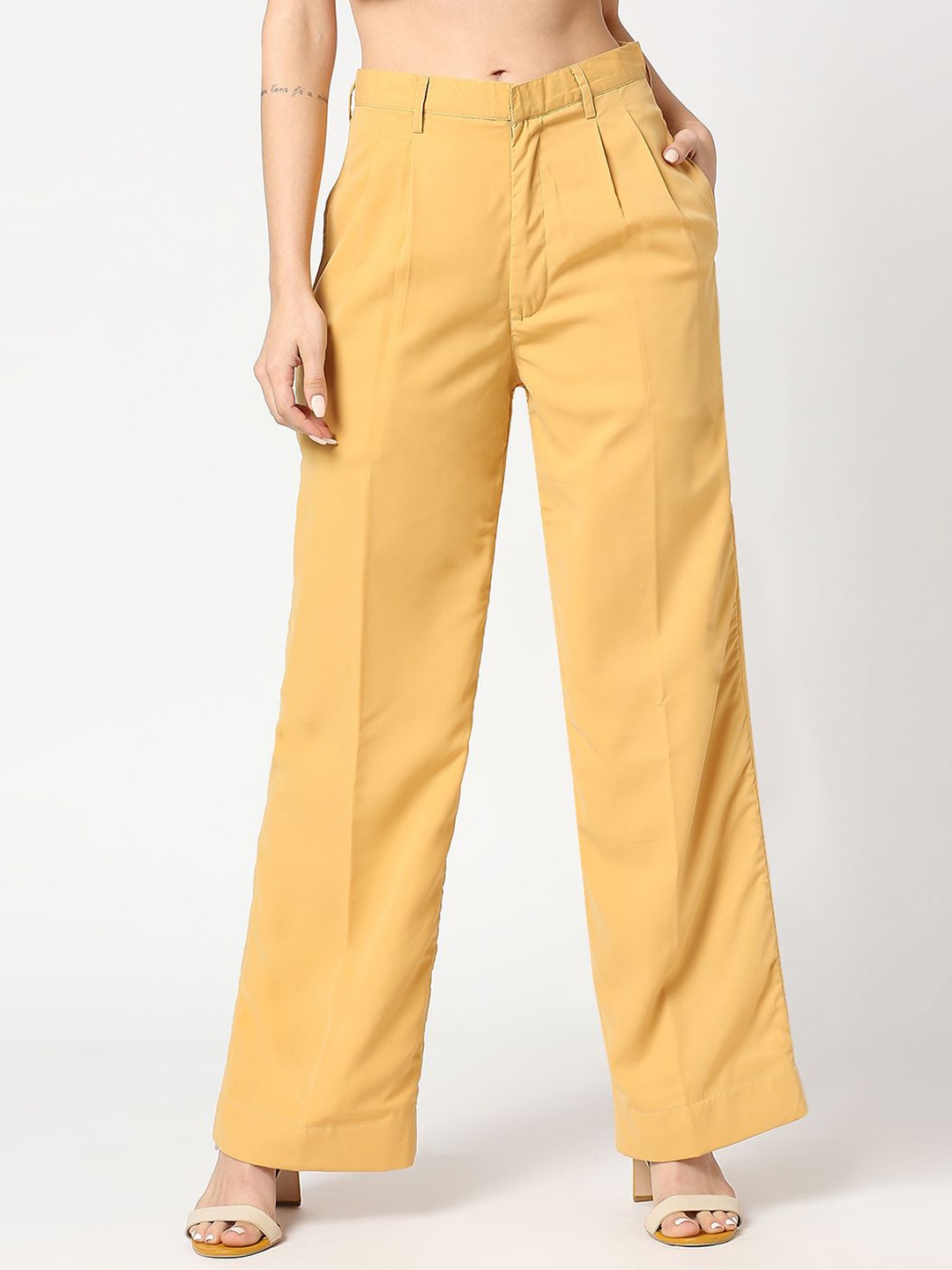 

AMMARZO Fiona Women Relaxed Straight Leg High-Rise Formal Trousers, Yellow
