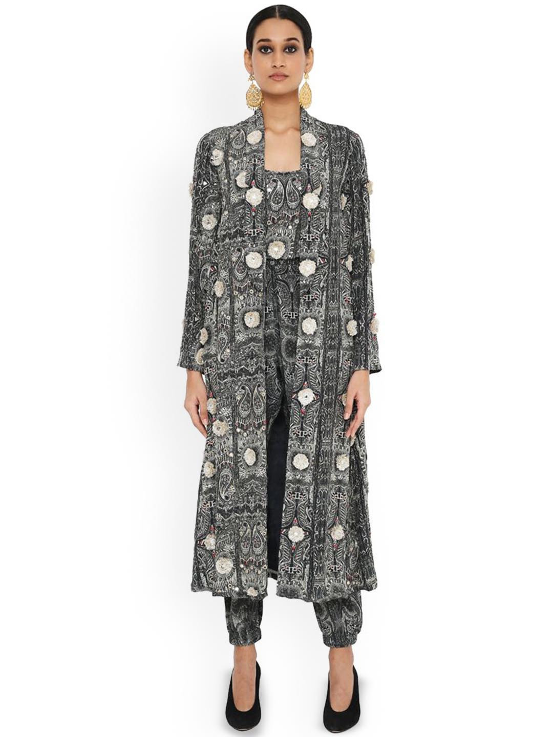 

Payal Singhal Printed Top with Joggers & Jacket, Black