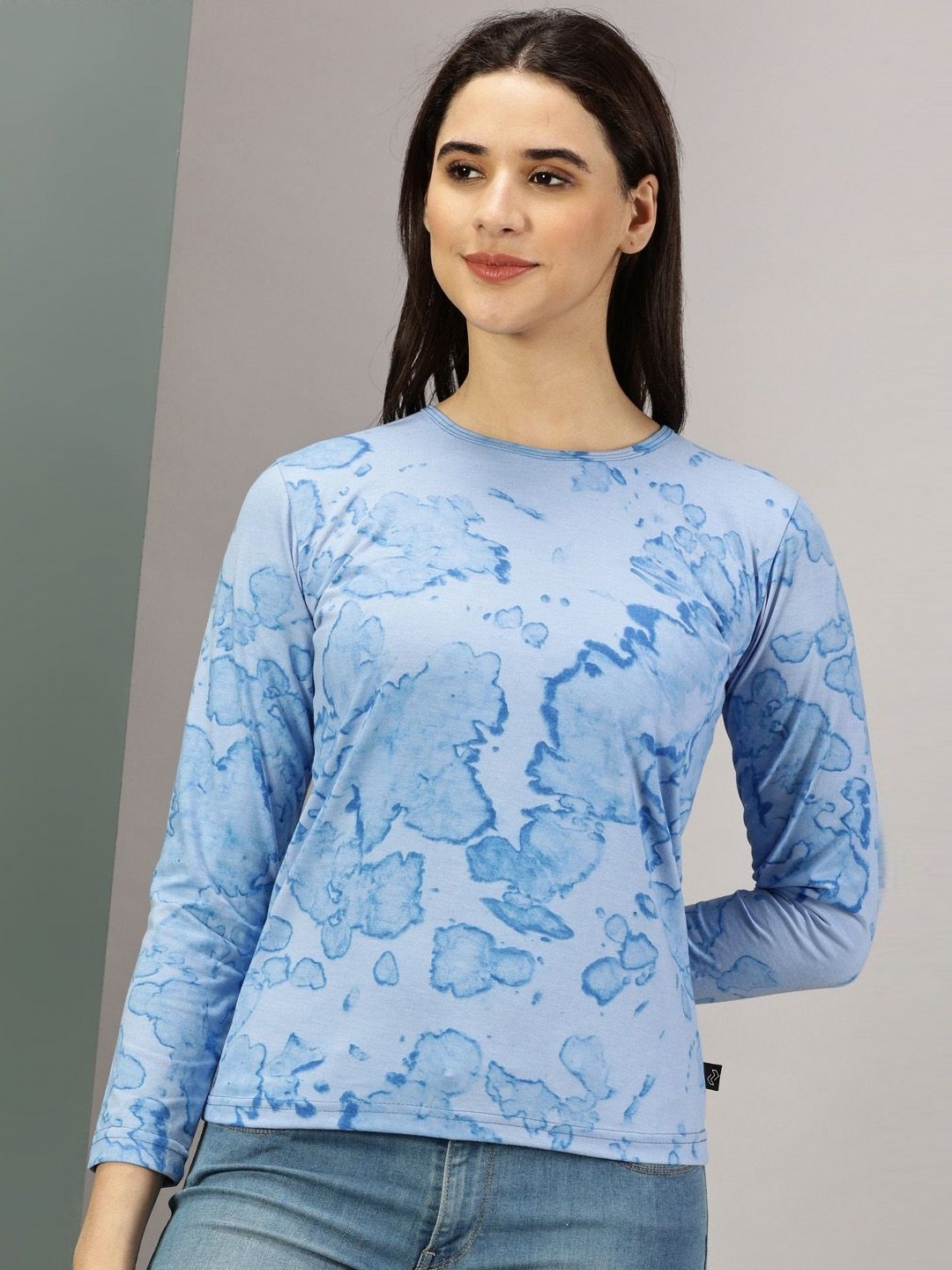 

Rodzen Women Tie and Dye Dyed Round Neck Cotton T-shirt, Blue