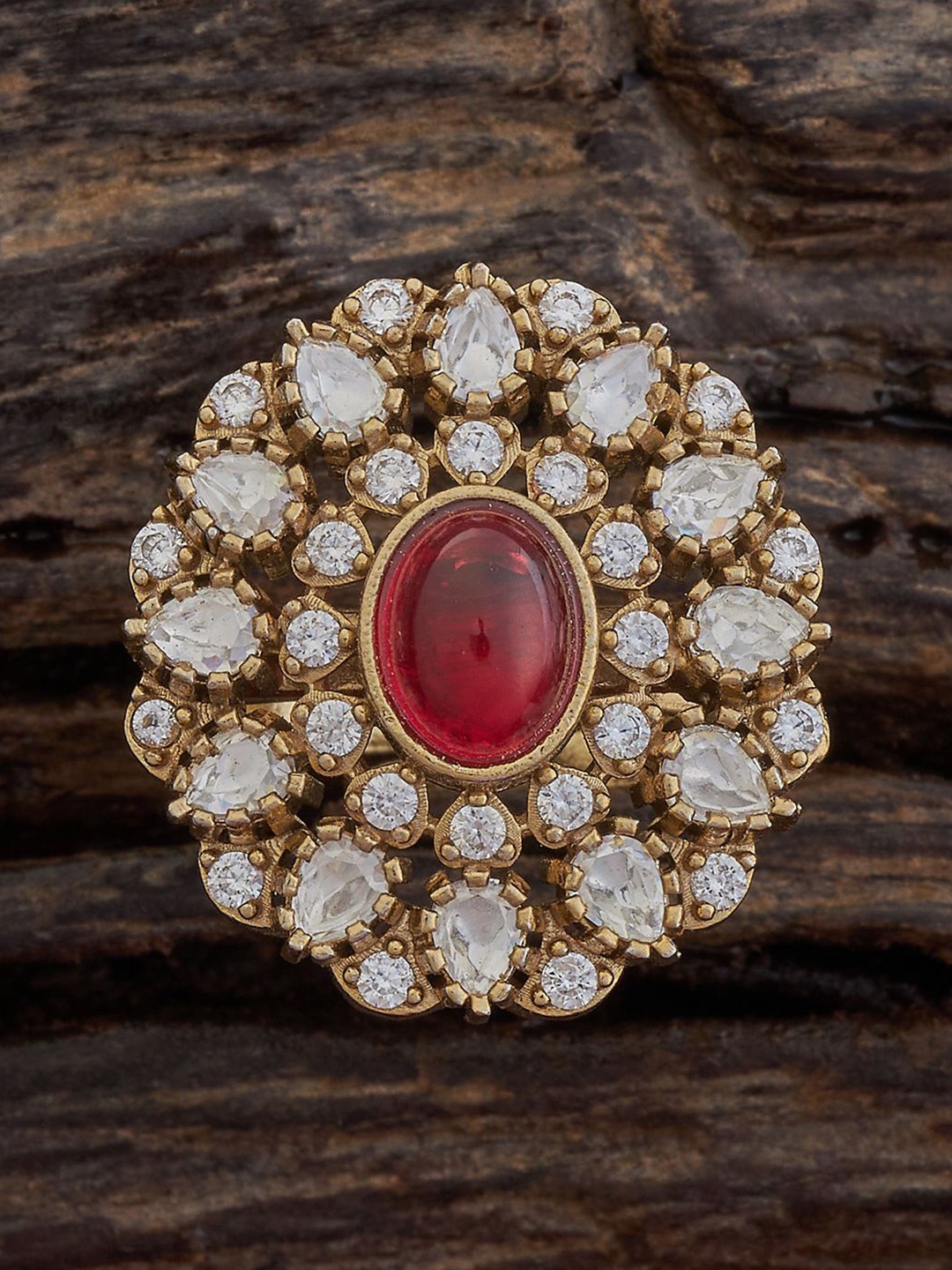 

Kushal's Fashion Jewellery Ruby & Kundan Studded Adjustable Finger Ring, Gold