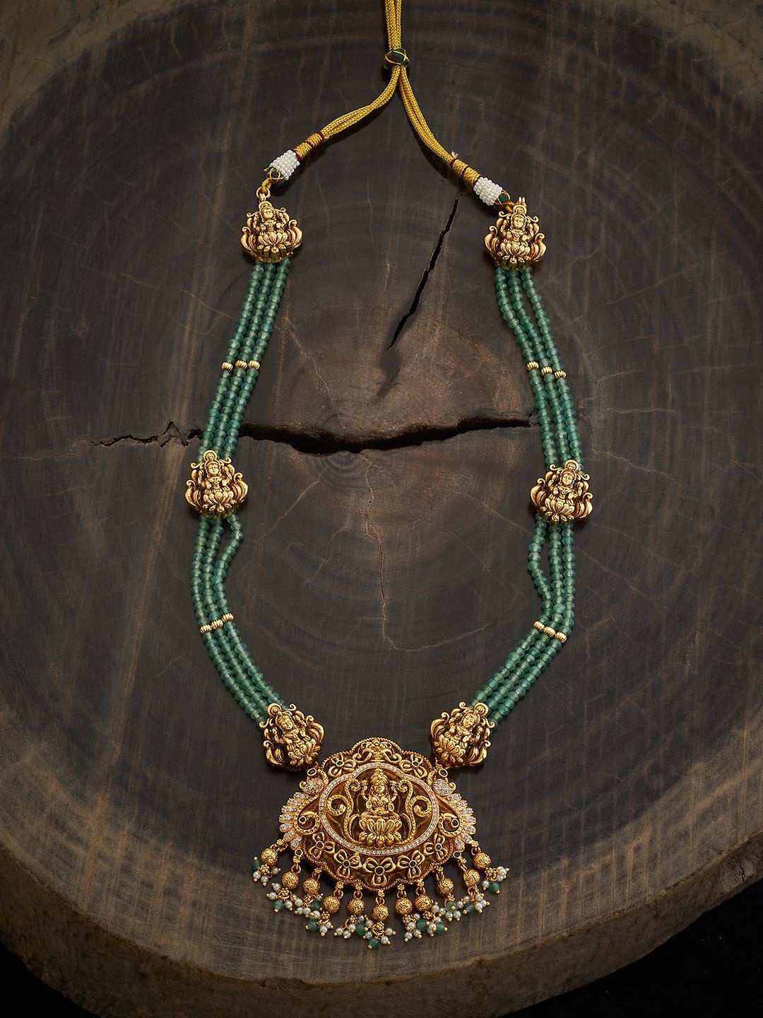 

Kushal's Fashion Jewellery Gold-Plated Stone Studded & Beaded Antique Necklace