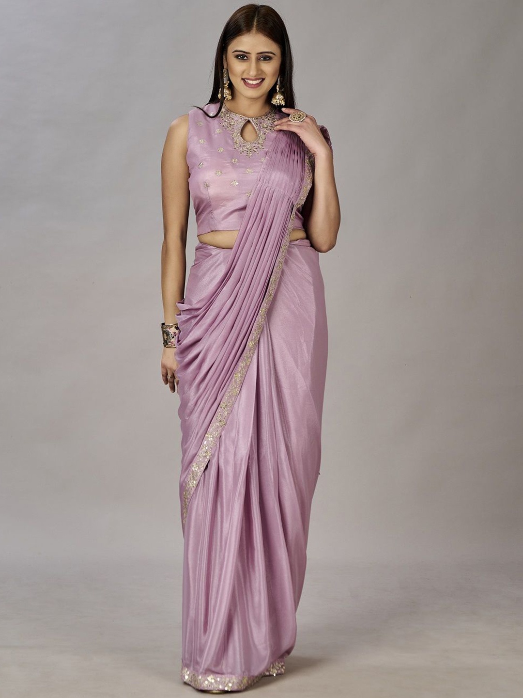 

JIVORA Pure Georgette Ready to Wear Saree, Purple