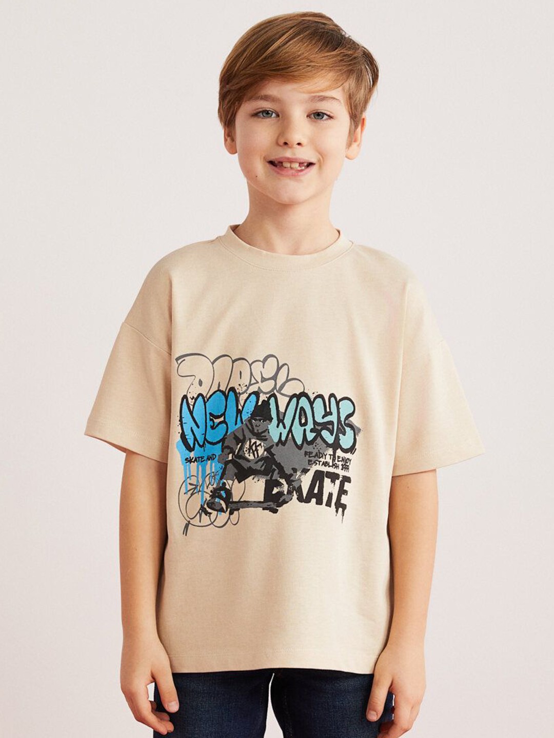 

GRIMELANGE Unisex Kids Graphic Printed Round Neck Cotton T-shirt, Na