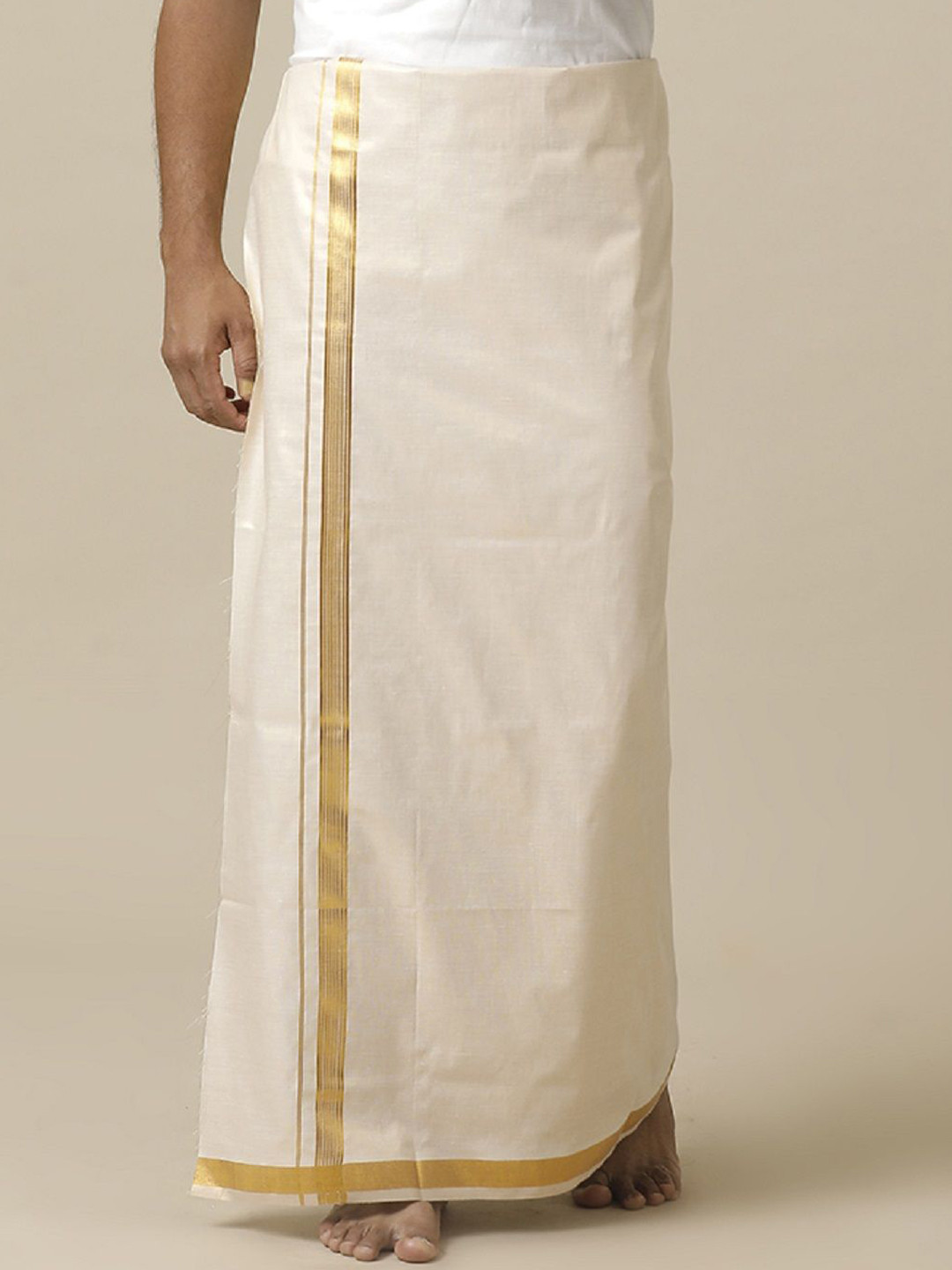

Ramraj Men Cotton Zari Border Dhoti, Cream
