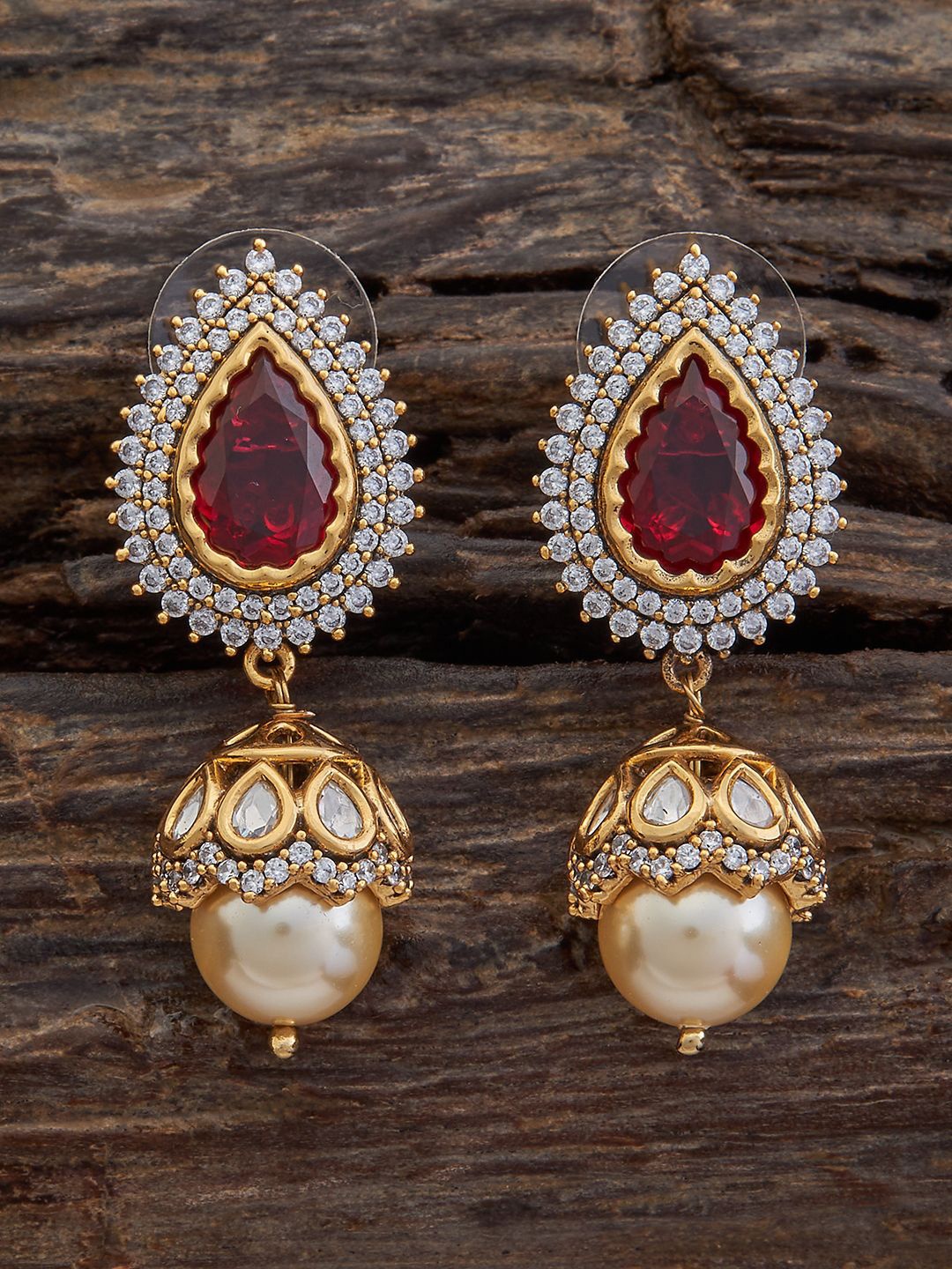 

Kushal's Fashion Jewellery Artificial Stones Teardrop Shaped Jhumkas, Gold