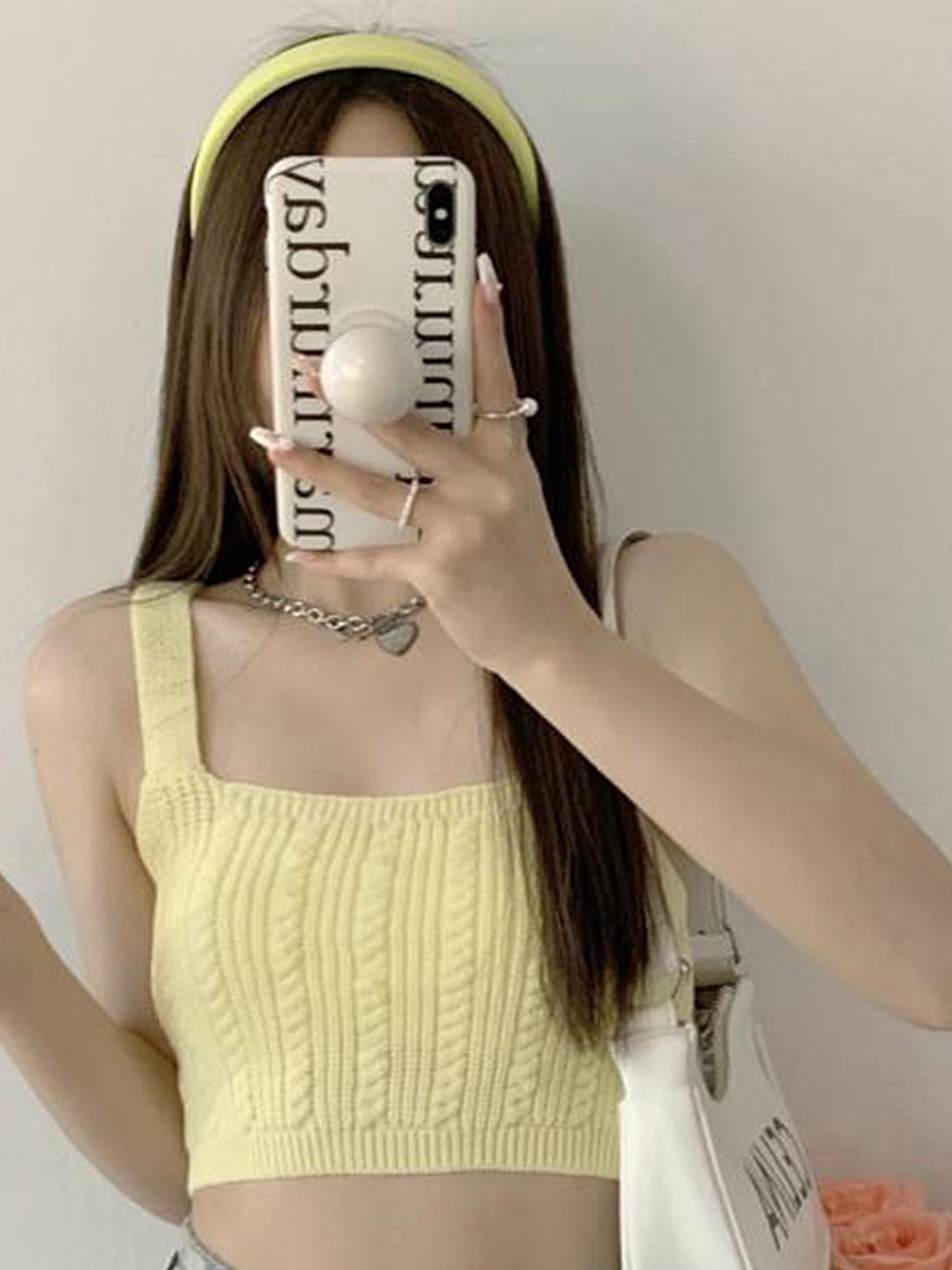 

LULU & SKY Square Neck Sleeveless Bralette Knitted Crop Top, Yellow