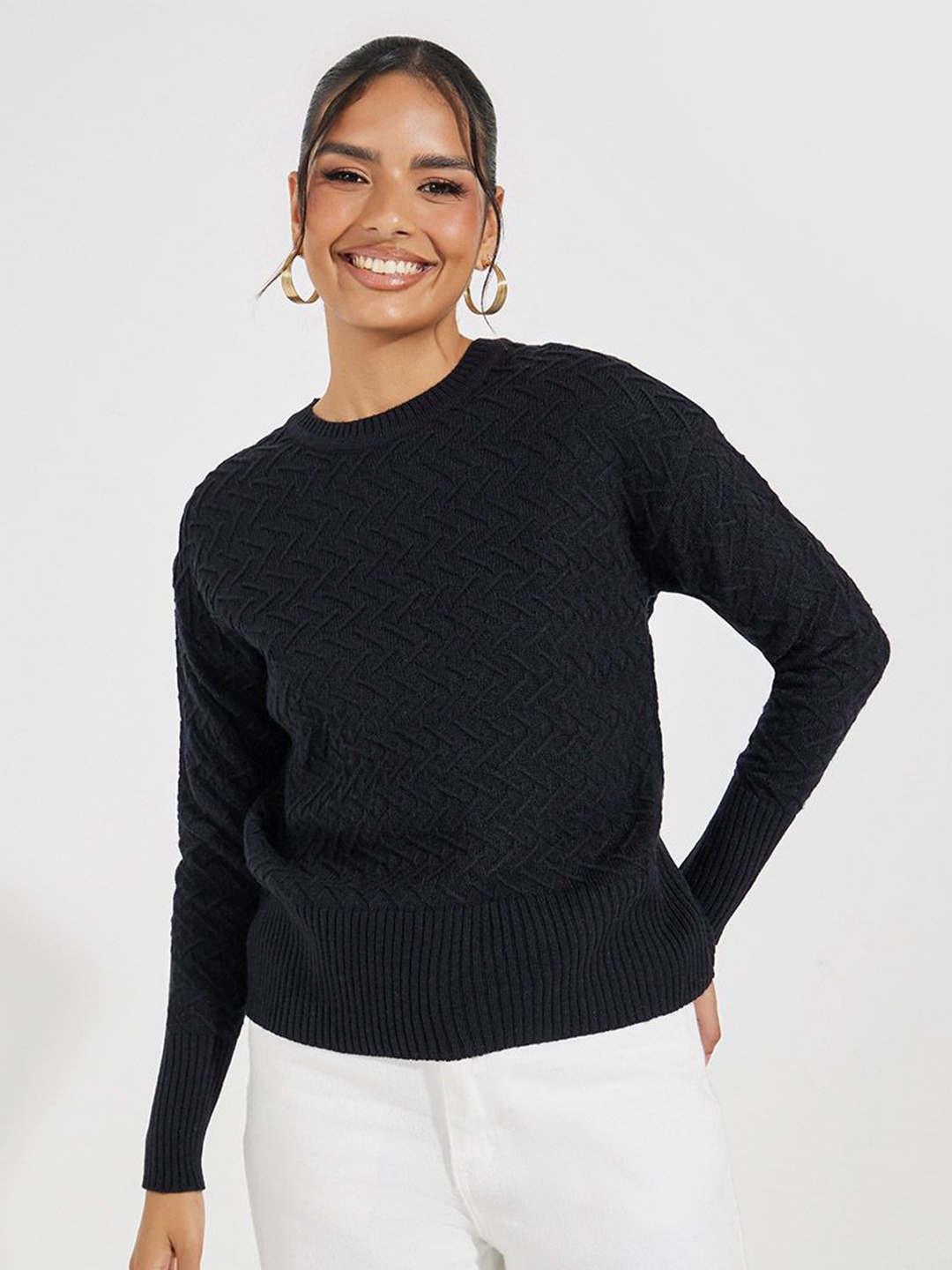 

Styli Women Regular Length Regular Fit Sweater With Side Slit, Black