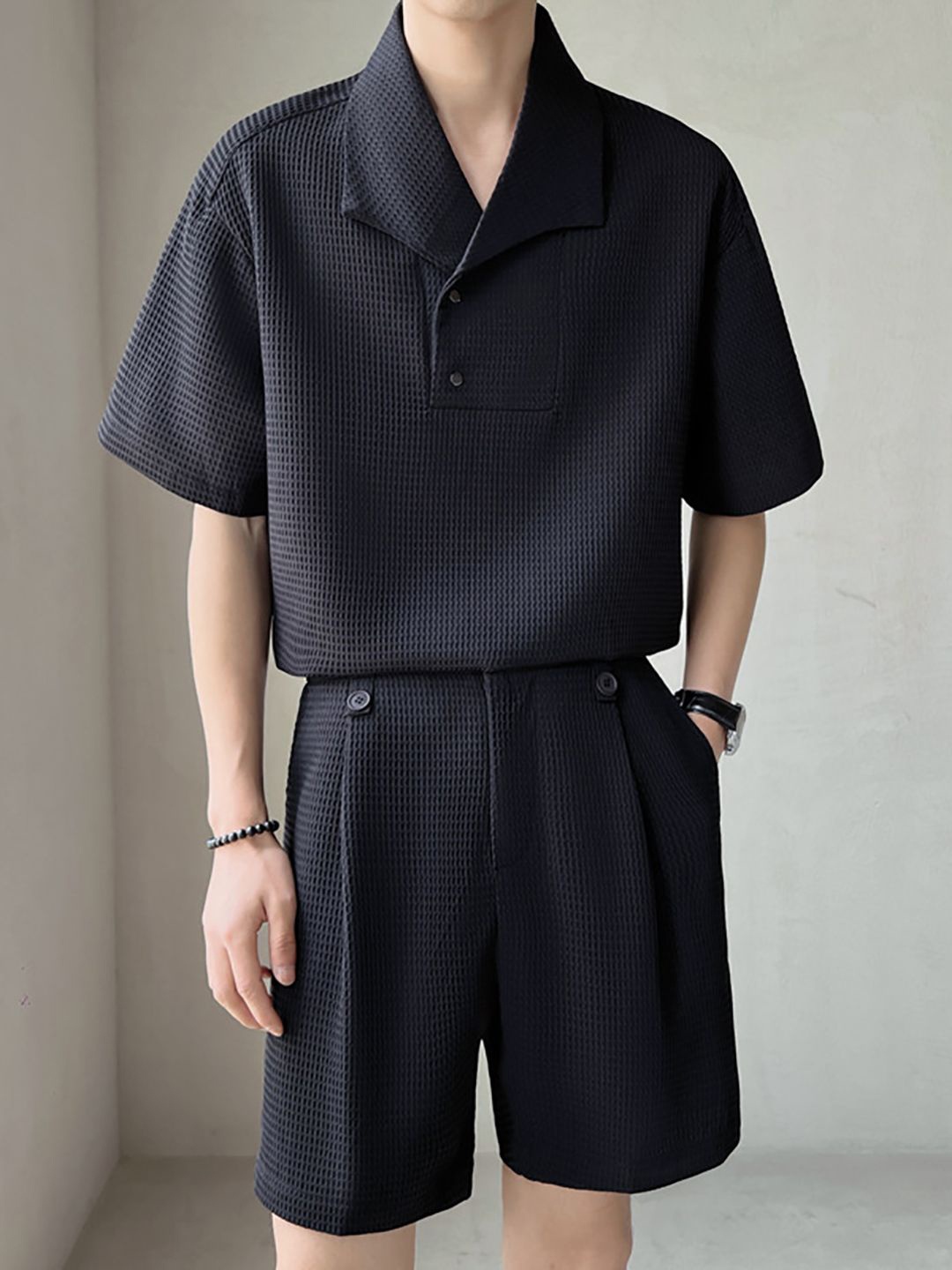 

StyleCast Black Polo Collar T-Shirt with Shorts