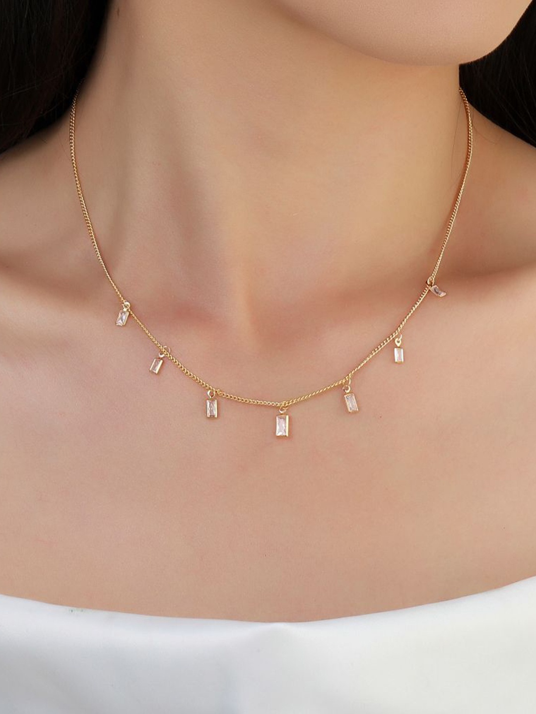 

SALTY Stainless Steel Artificial Stones Necklace, Gold