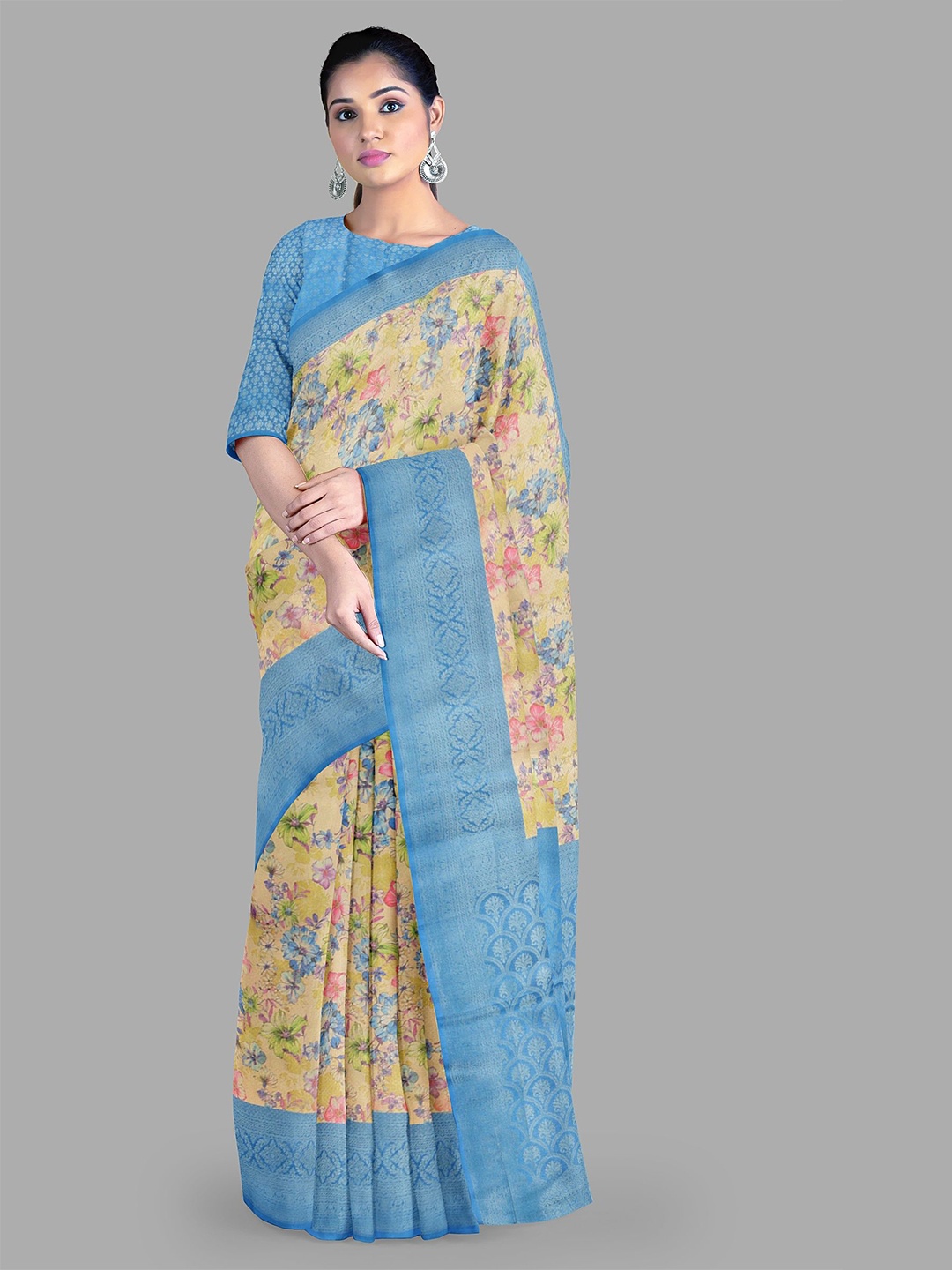 

The Chennai Silks Woven Design Floral Banarasi Saree, Yellow