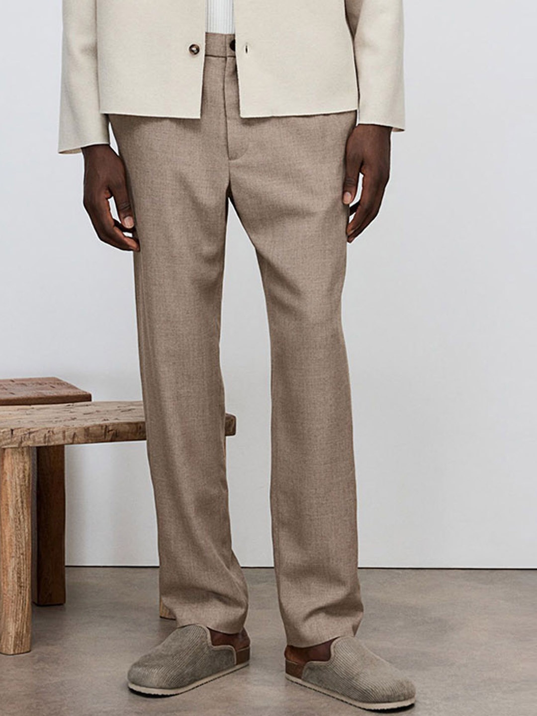 

H&M Men Twill Trousers, Beige