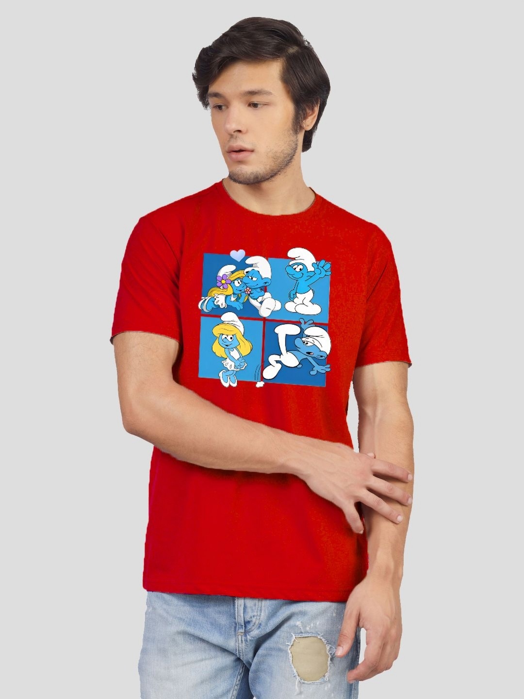 

Greylongg Men Graphic Printed Round Neck Cotton T-shirt, Red