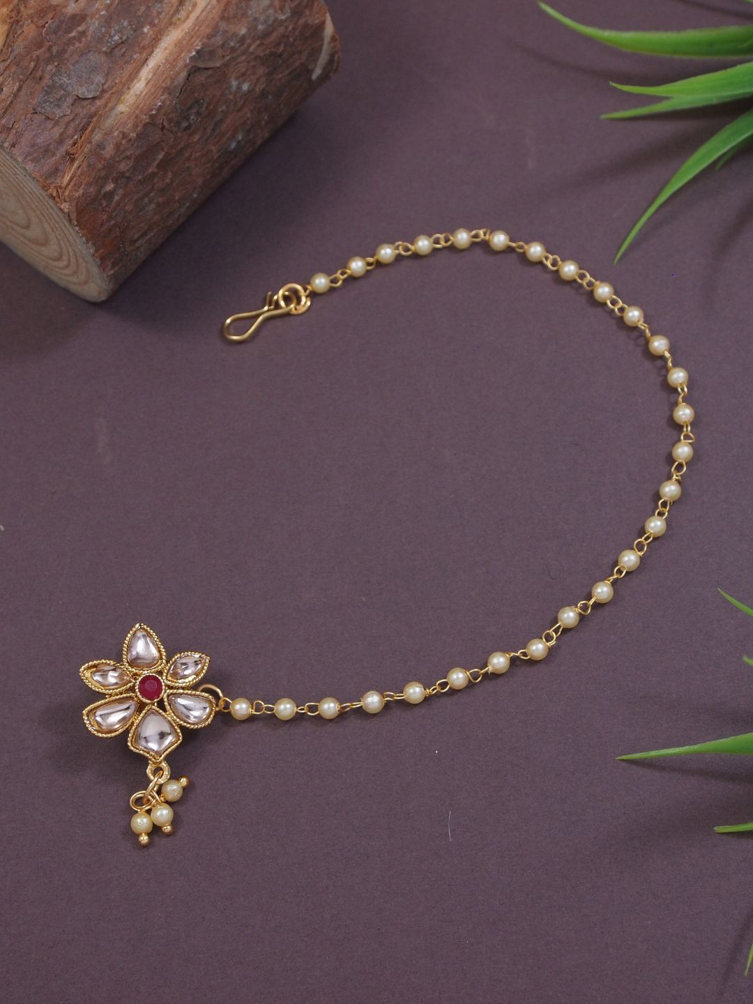 

I Jewels Gold Plated Artificial Stones and Beads Chained Nosepin