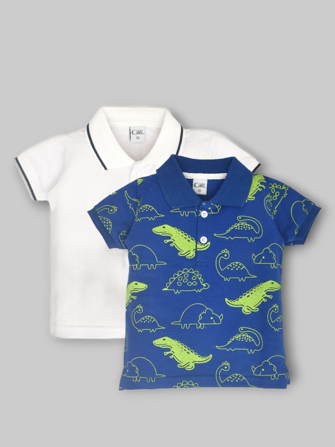 

BAESD Pack Of 2 Boys Conversational Printed Polo Collar Cotton T-shirts, White