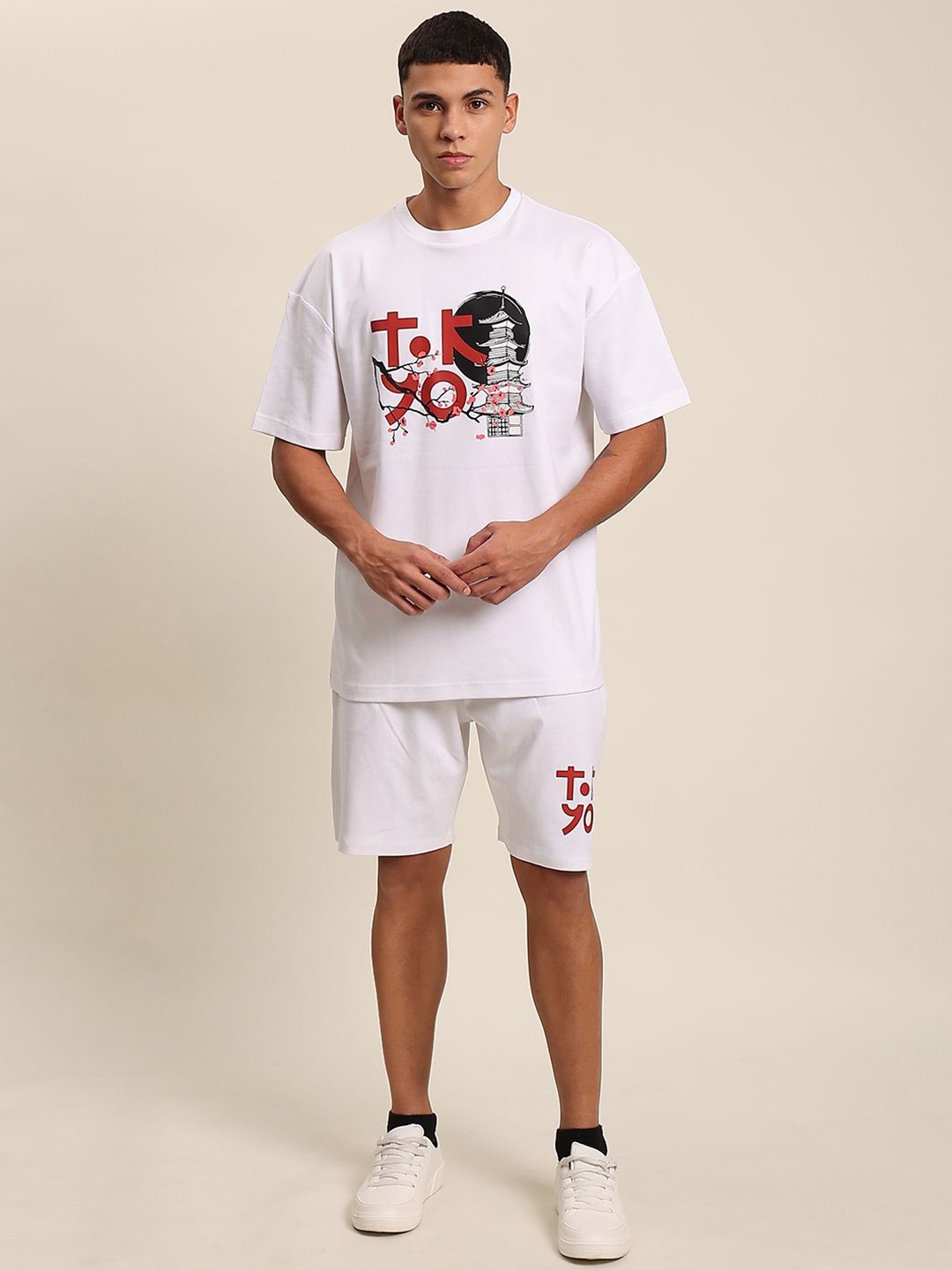 

Bene Kleed Printed Pure Cotton T-Shirt With Shorts, White