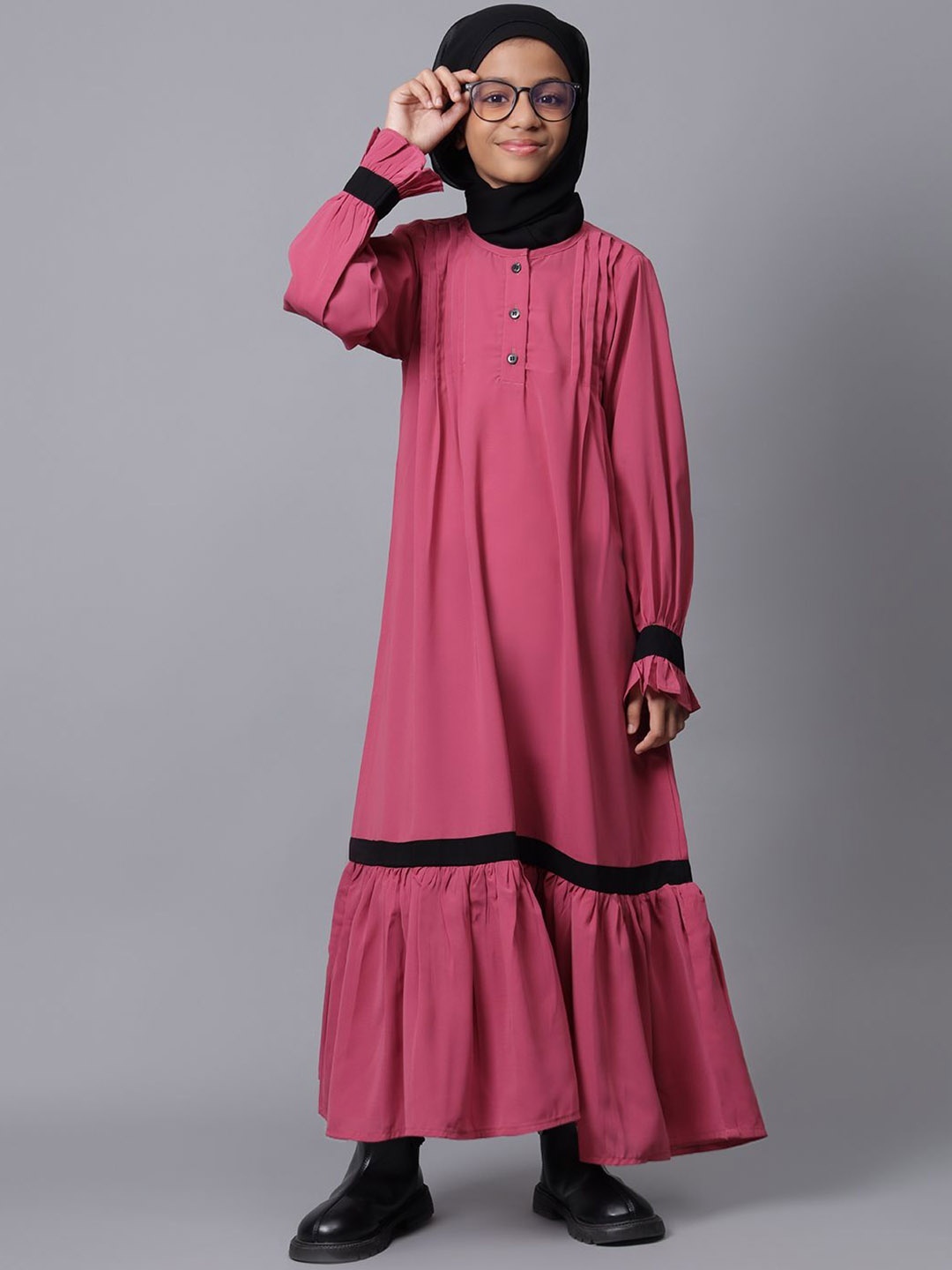 

NABIA Girls Burqa Round Neck Solid With Scarf, Pink