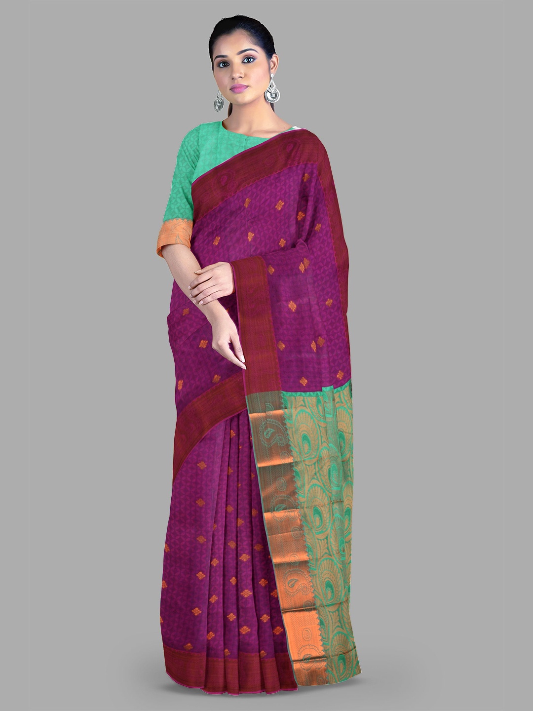 

The Chennai Silks Woven Design Zari Baluchari Sarees, Magenta