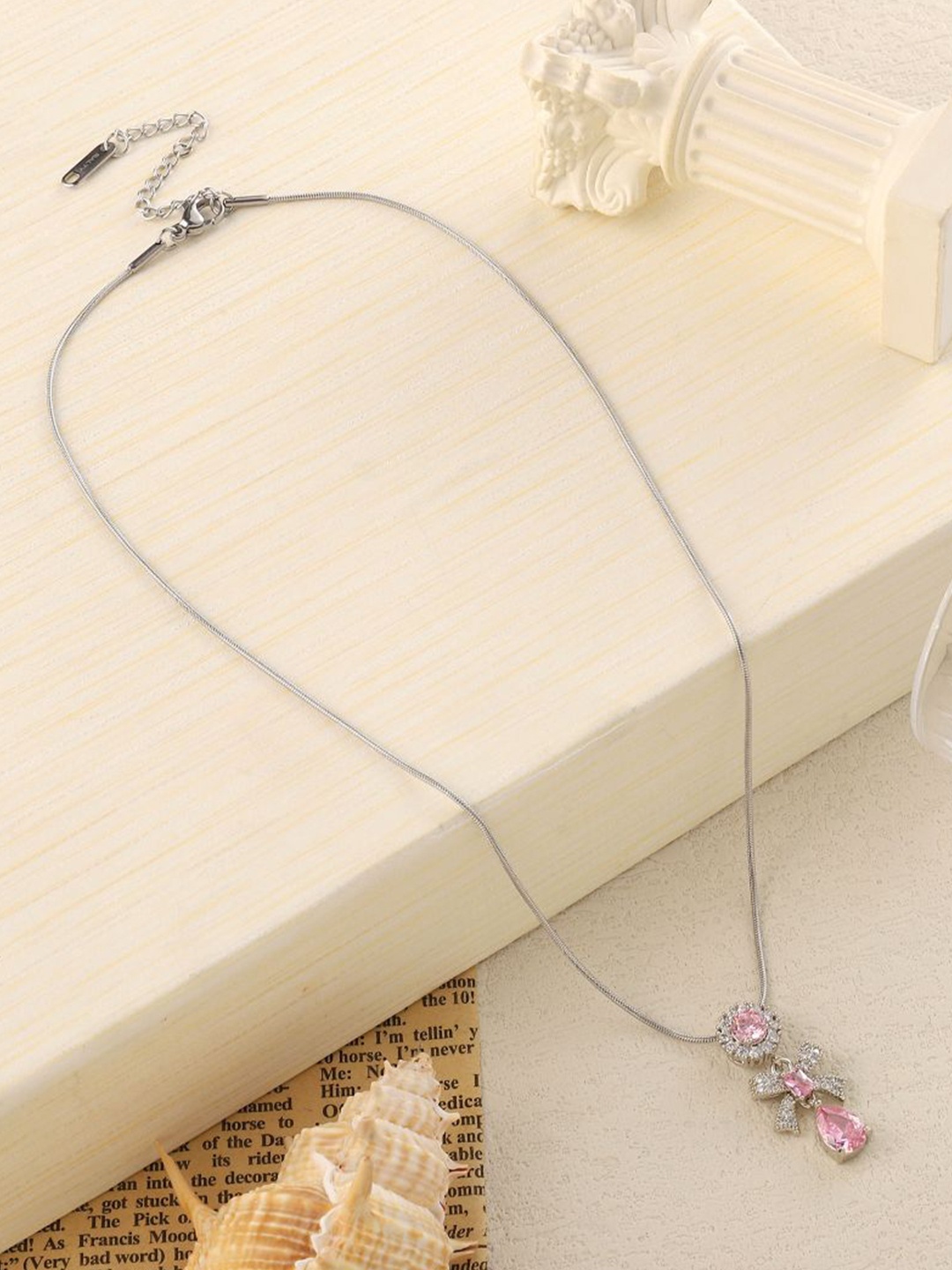 

SALTY Stainless Steel Artificial Stones Necklace, Silver