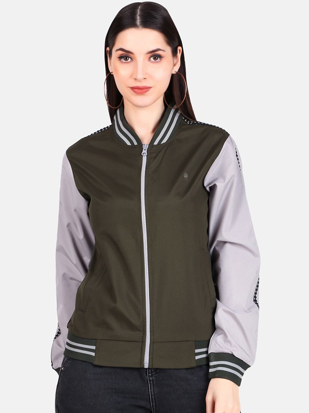 

WELL QUALITY Women Colourblocked Windcheater Training or Gym Sporty Jacket with Embroidered, Olive