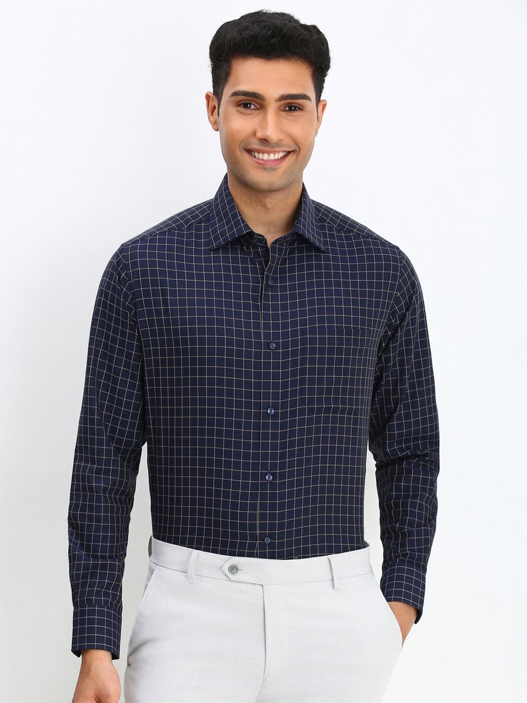 

Allen Solly Sport Men Opaque Checked Formal Shirt, Navy blue