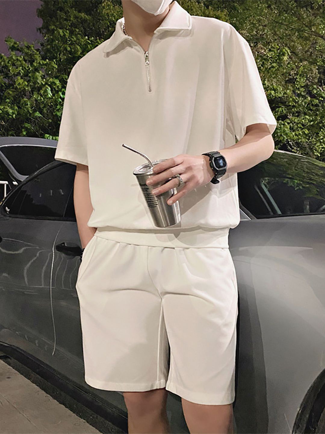 

StyleCast White Polo Collar T-Shirt With Shorts