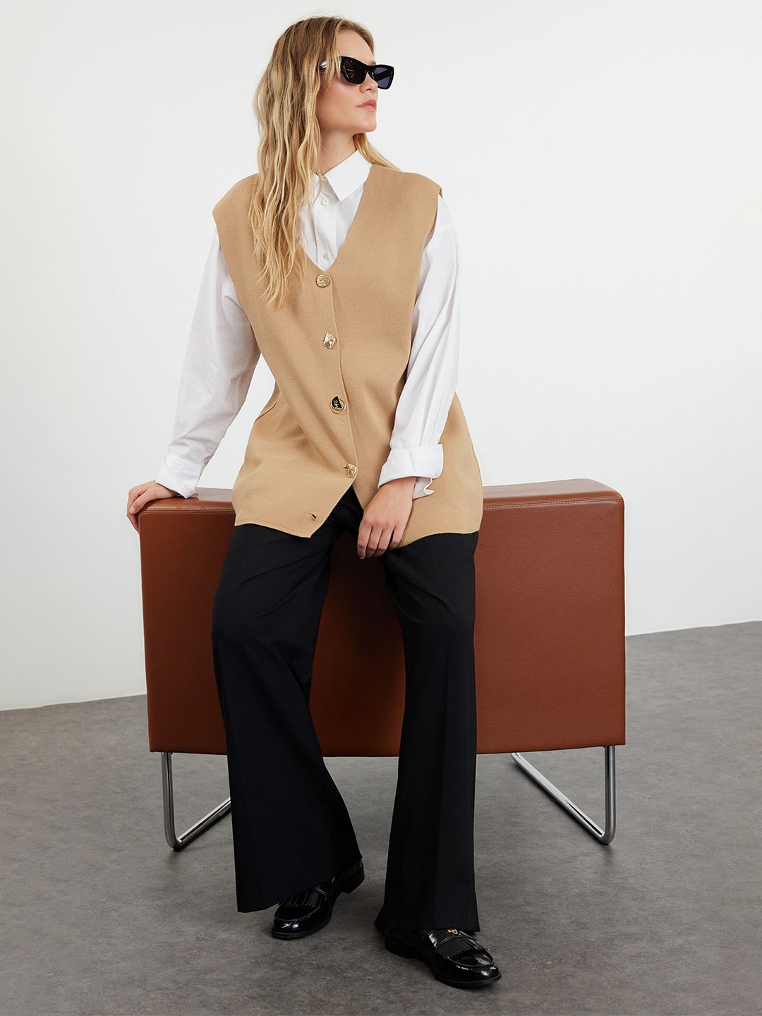 

Trendyol Women Longline Sweater Vest, Beige