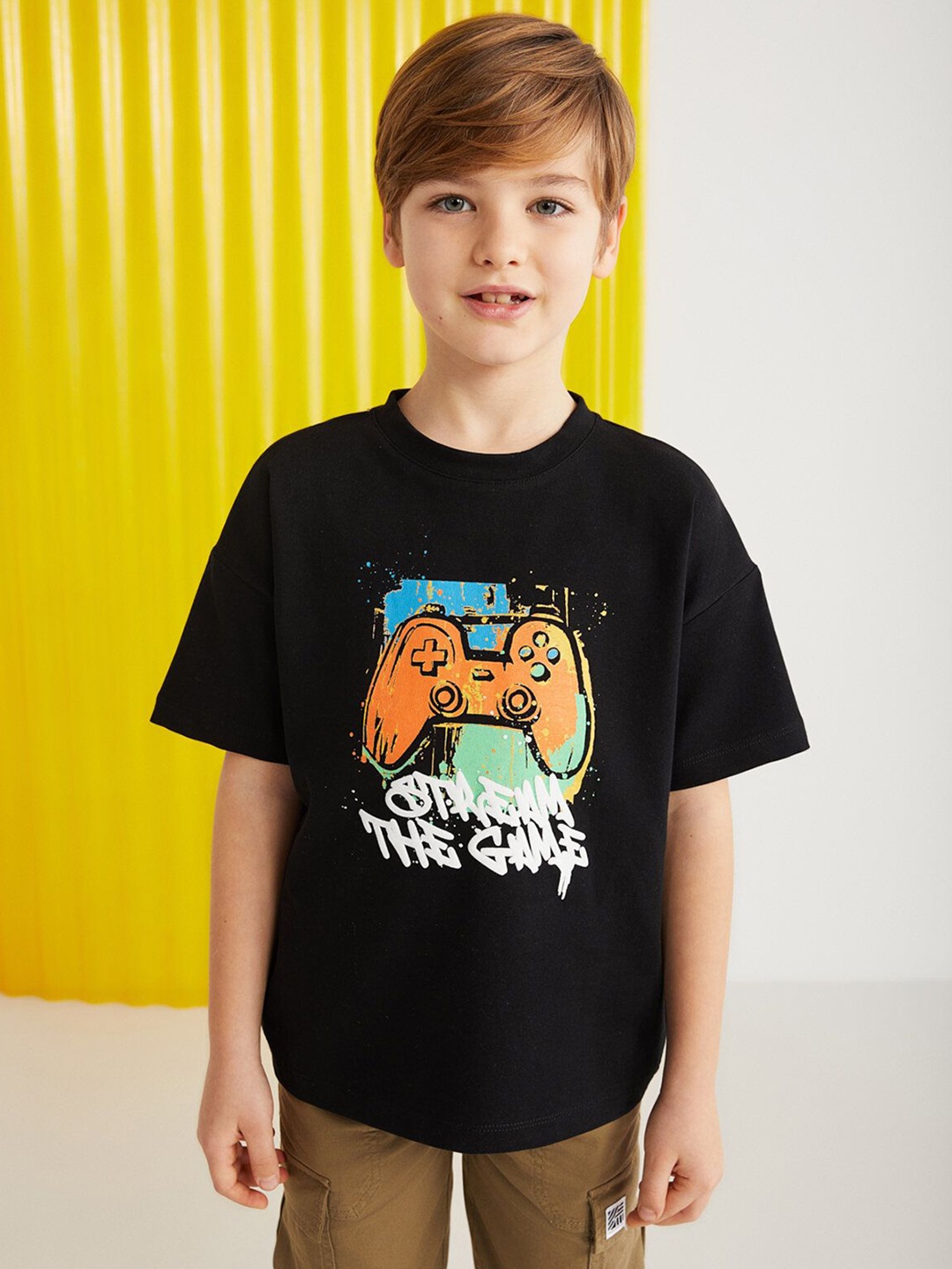 

GRIMELANGE Unisex Kids Graphic Printed Round Neck Cotton T-shirt, Na