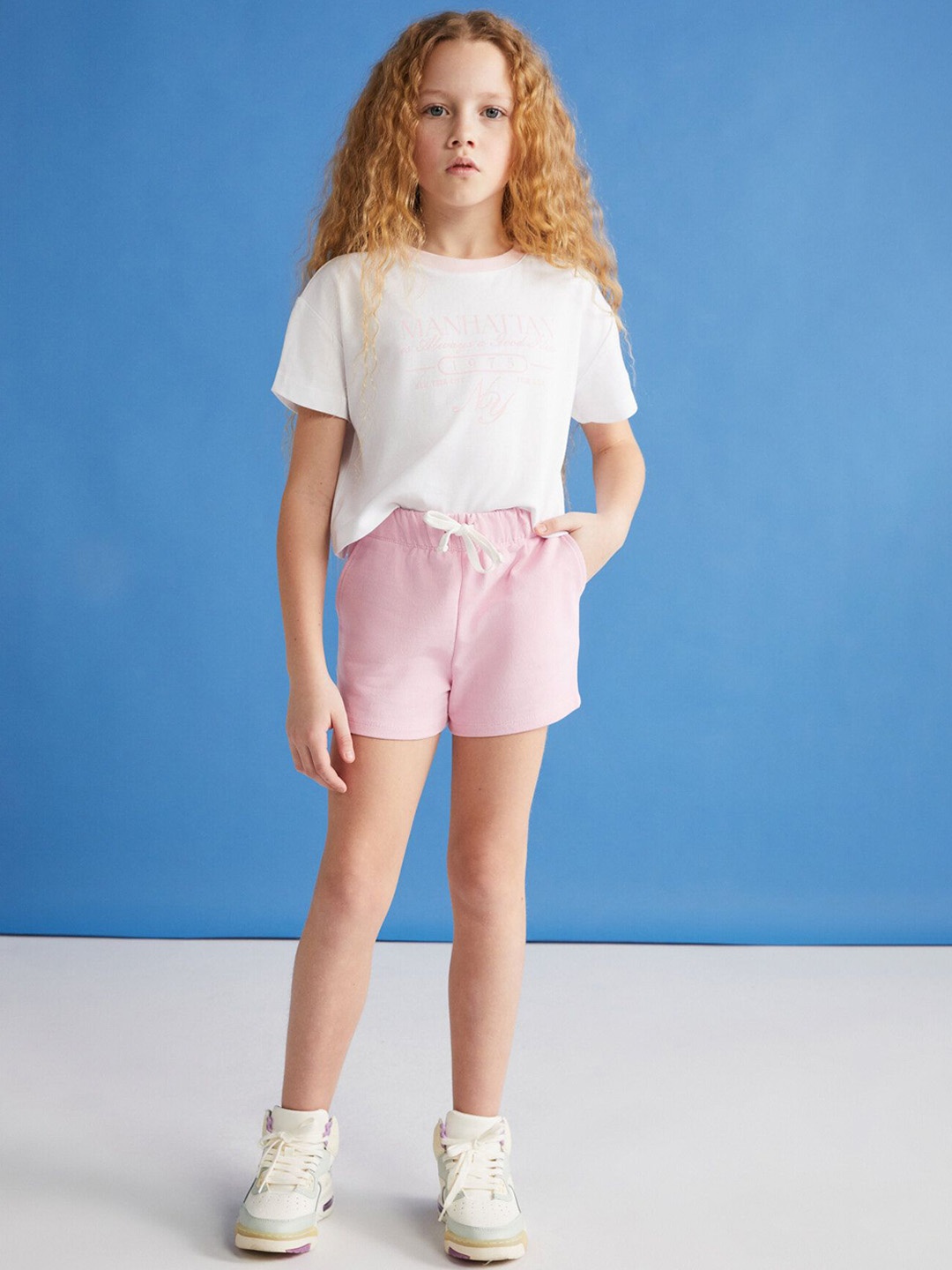 

GRIMELANGE Girls Mid-Rise Pure Cotton Shorts, Pink