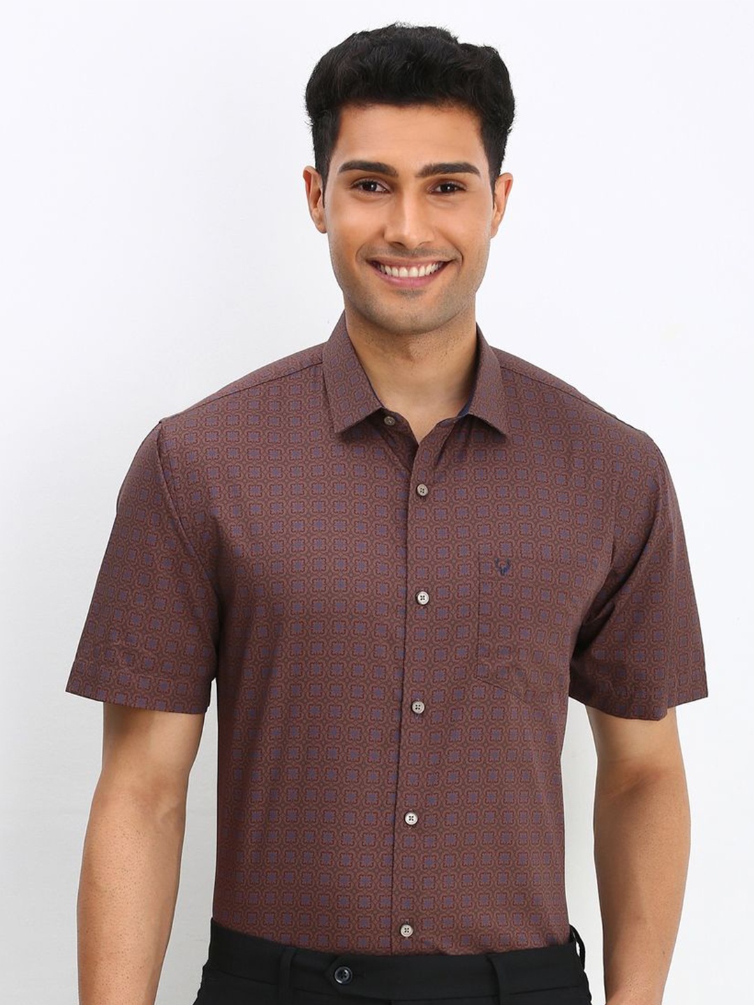 

Allen Solly Men Slim Fit Opaque Printed Formal Shirt, Brown