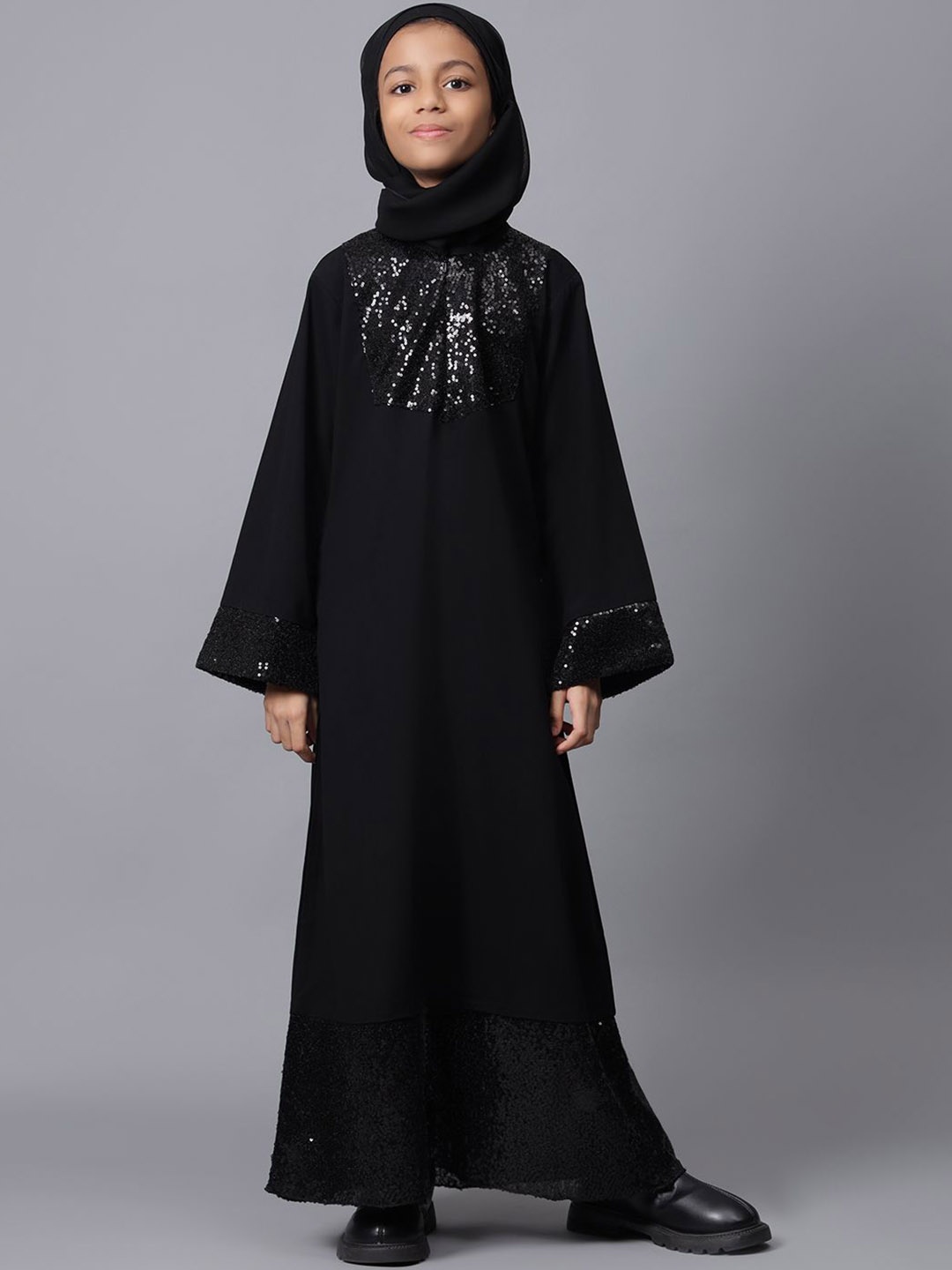

NABIA Girls Sequined Detail Abaya Burqa, Black