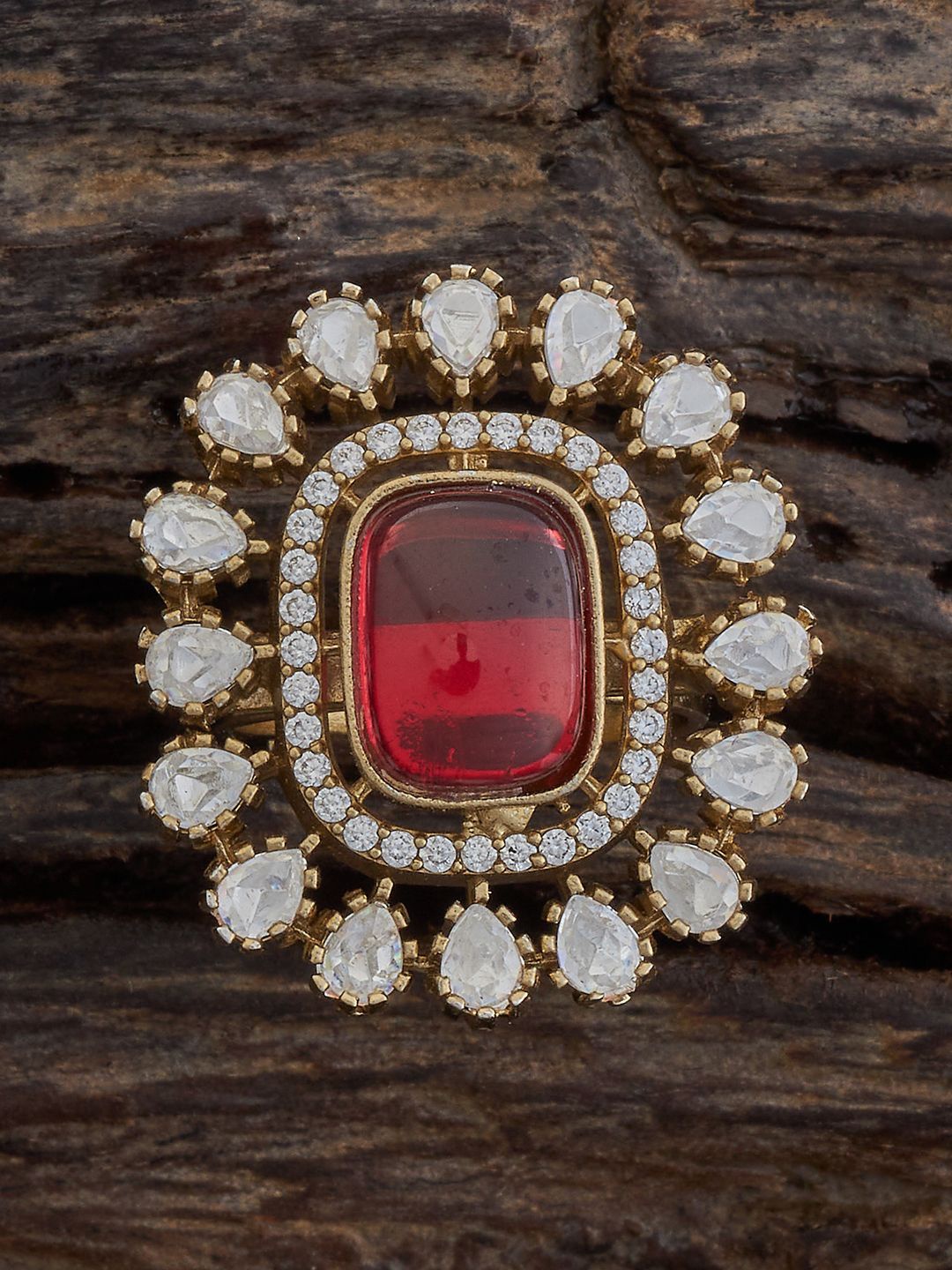 

Kushal's Fashion Jewellery Kundan Stones Studded Adjustable Finger Ring, Gold