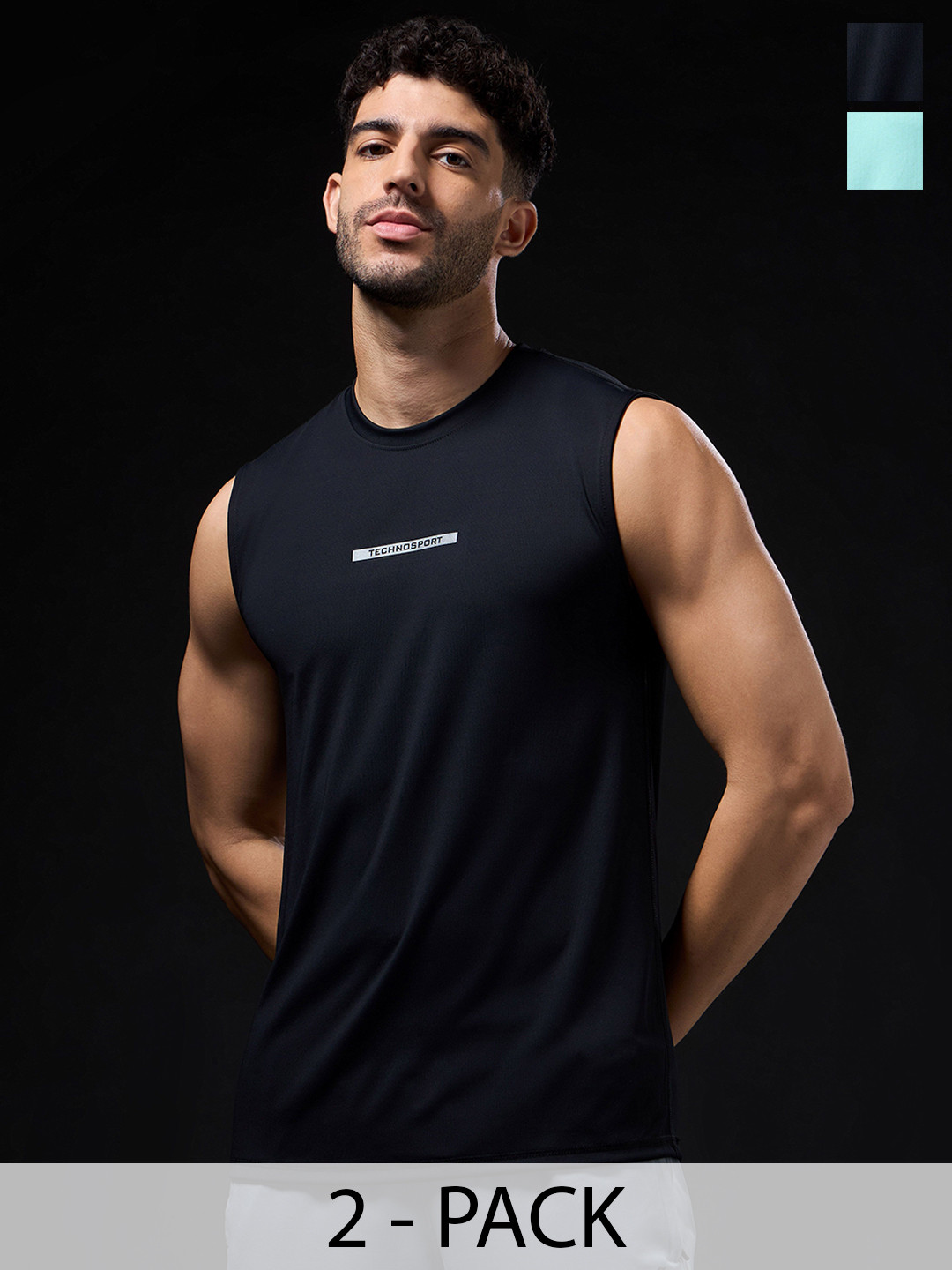 

Technosport Pack Of 2 Slim Fit Innerwear Vests, Black