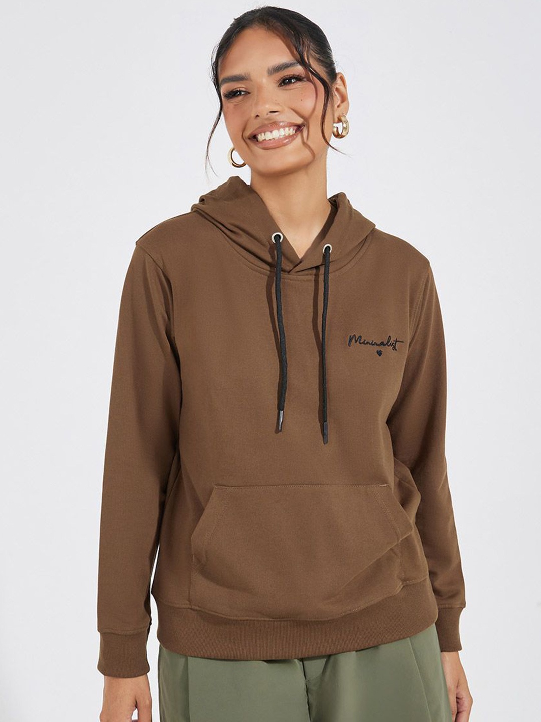 

Styli Women Regular Fit Sweatshirt Hoodie With Placement Text, Brown
