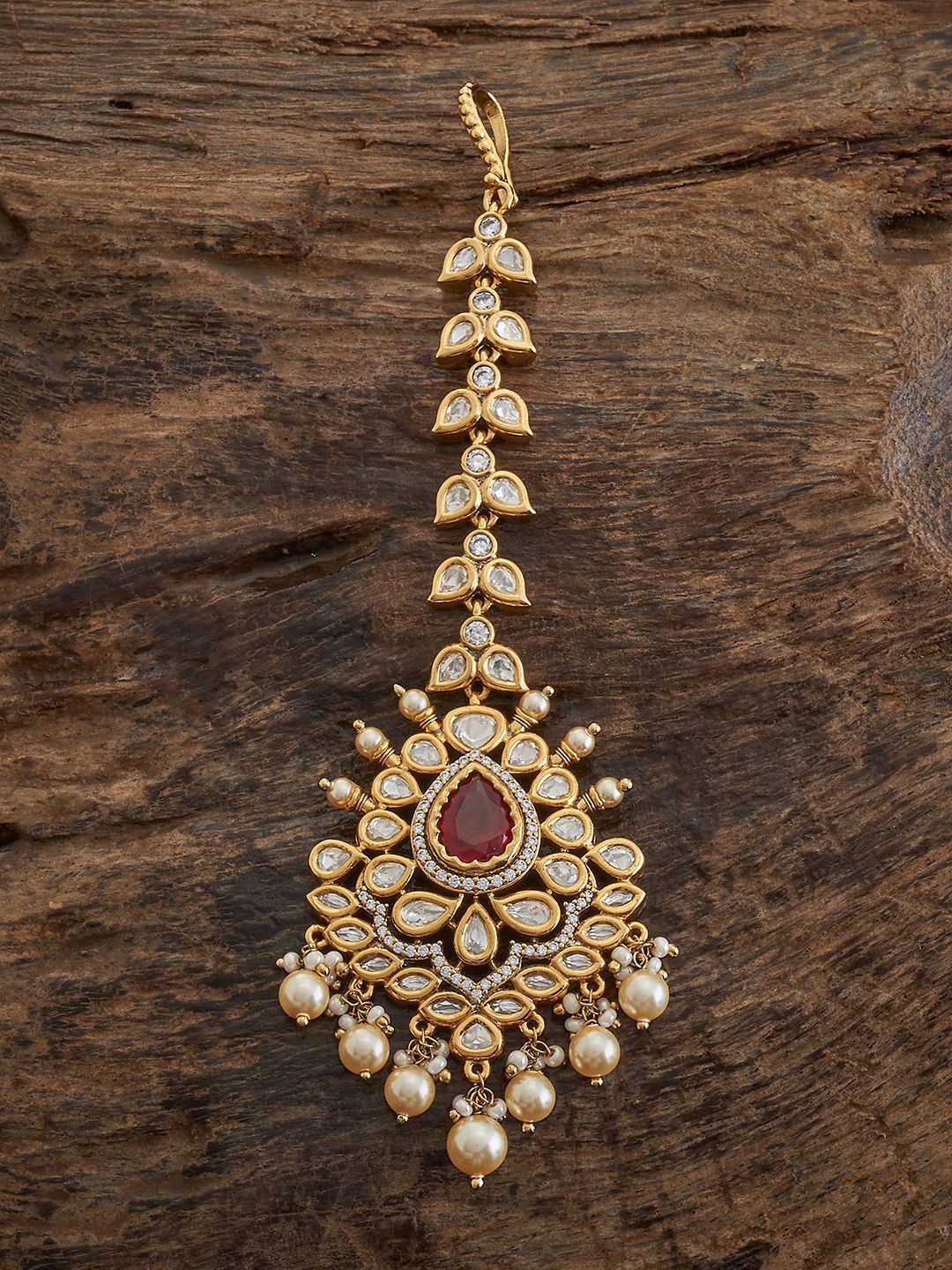 

Kushal's Fashion Jewellery Gold-Plated Kundan Studded & Beaded Maang Tikka