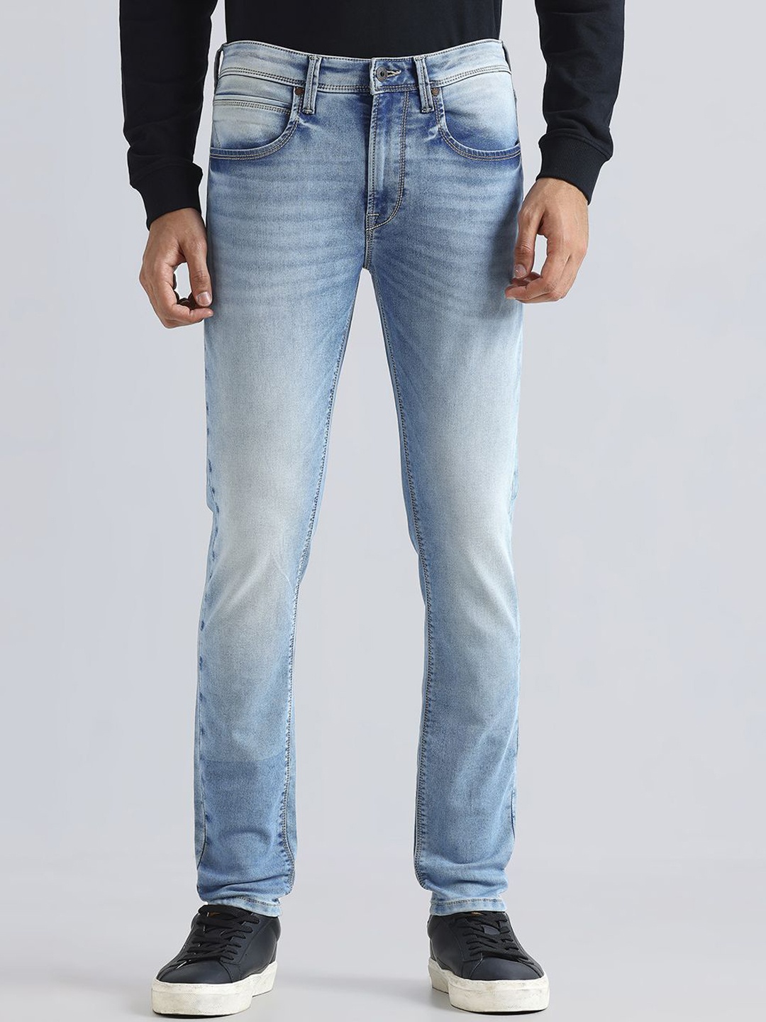 

Pepe Jeans Men Chinox Mid-Rise Heavy Fade Stretchable Jeans, Blue