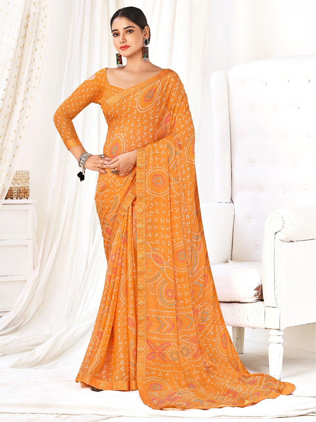 

KALINI Bandhani Printed Saree, Orange