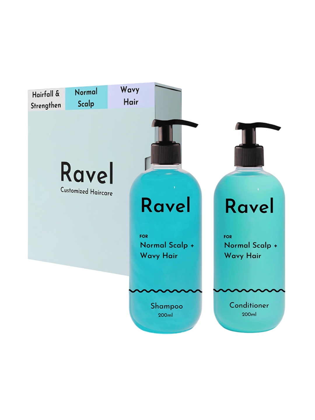 

Ravel Set of Shampoo & Conditioner for Normal Scalp & Wavy Hair - 200ml Each, Turquoise blue
