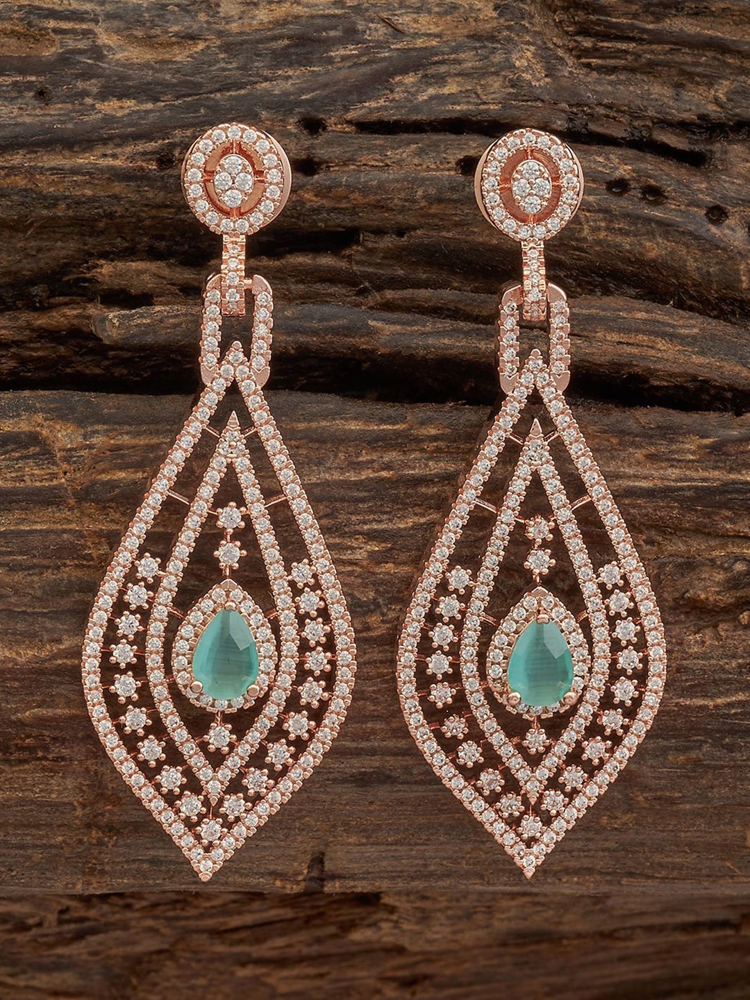 

Kushal's Fashion Jewellery Rose Gold-Plated Contemporary Drop Earrings, Sea green