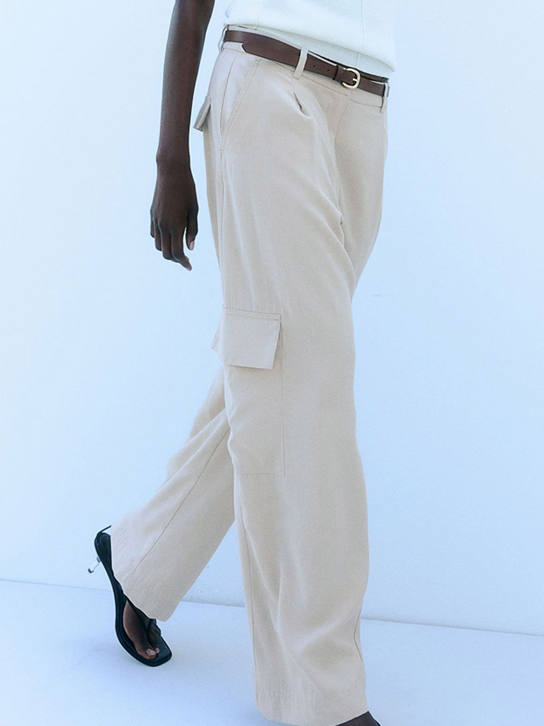 

H&M Wide Cargo Trousers, Beige